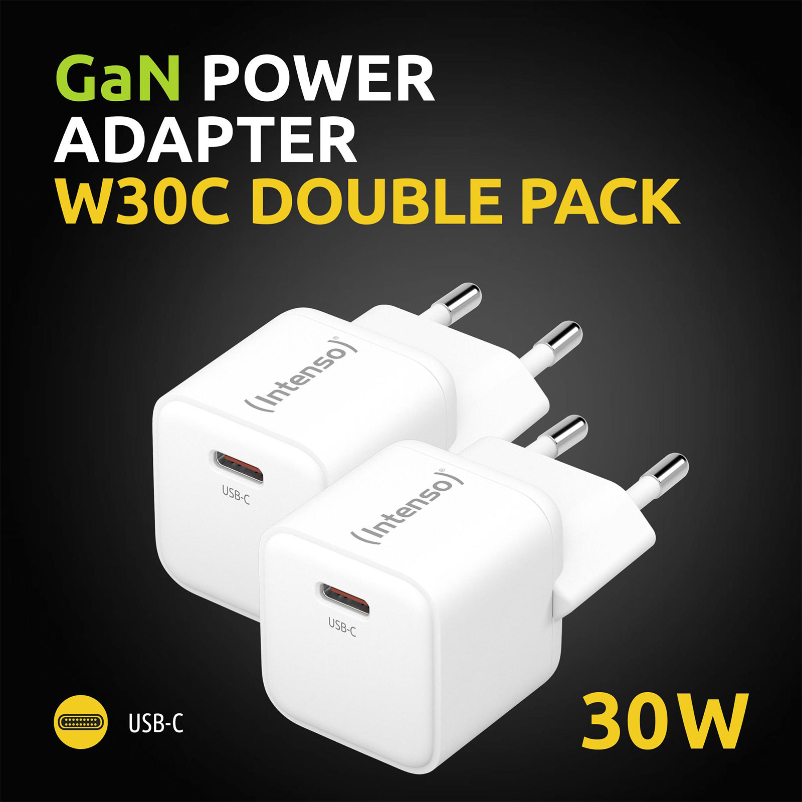 Intenso Power Adapter W30C GaN 30 W, USB-C, Doppelpack, Weiß (7803032)