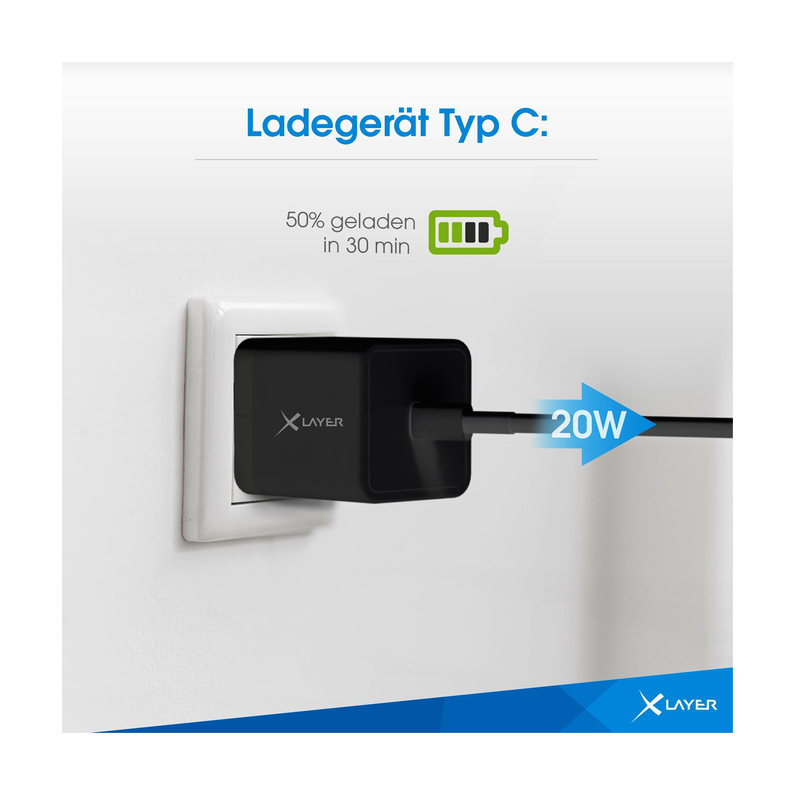 XLayer Ladegerät Single USB Typ C PD 20W Schwarz