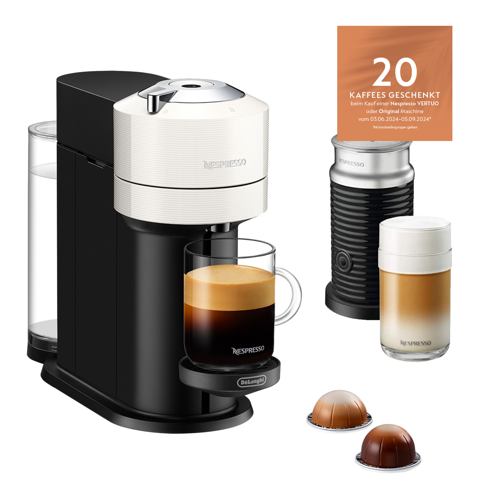 Delonghi ENV120.W VertuoNext Basic + Nespresso Aeroccino 3 Milchaufschäumer