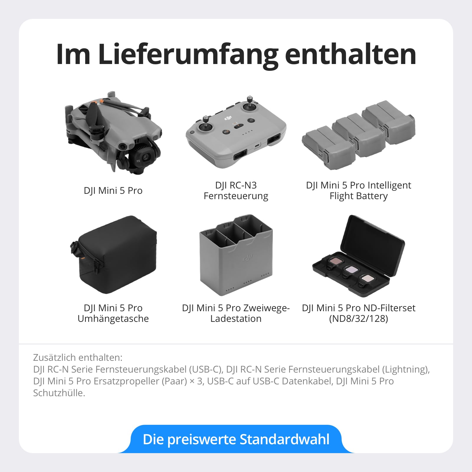DJI Mini 5 Pro Fly More Combo mit DJI RC-N3, C0-Zertifiziert, Drohne mit Kamera