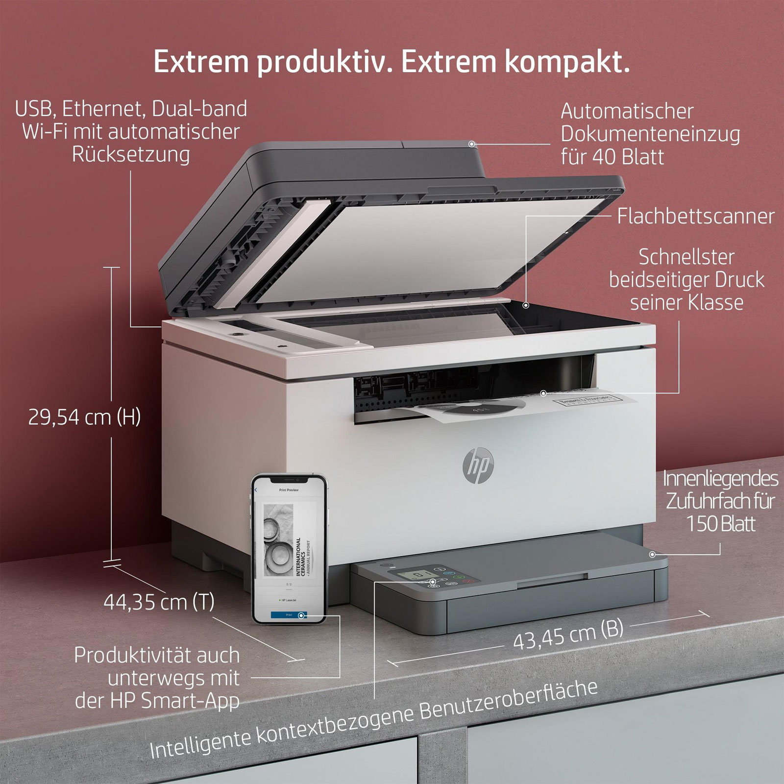 HP LaserJet MFP M234sdw Multifunktionsdrucker, Grau (Schwarzweiß, Drucken, Kopieren, Scannen, USB, LAN, WLAN, Bluetooth, Apple AirPrint, Mopria, Duplex, ADF, Instant Ink)