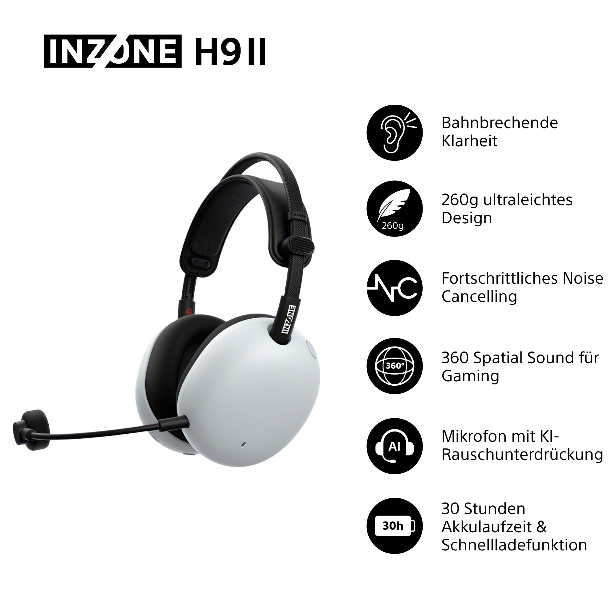 Sony INZONE H9 II Kabelloses Noise Canceling PC-Gaming Headset, Leicht