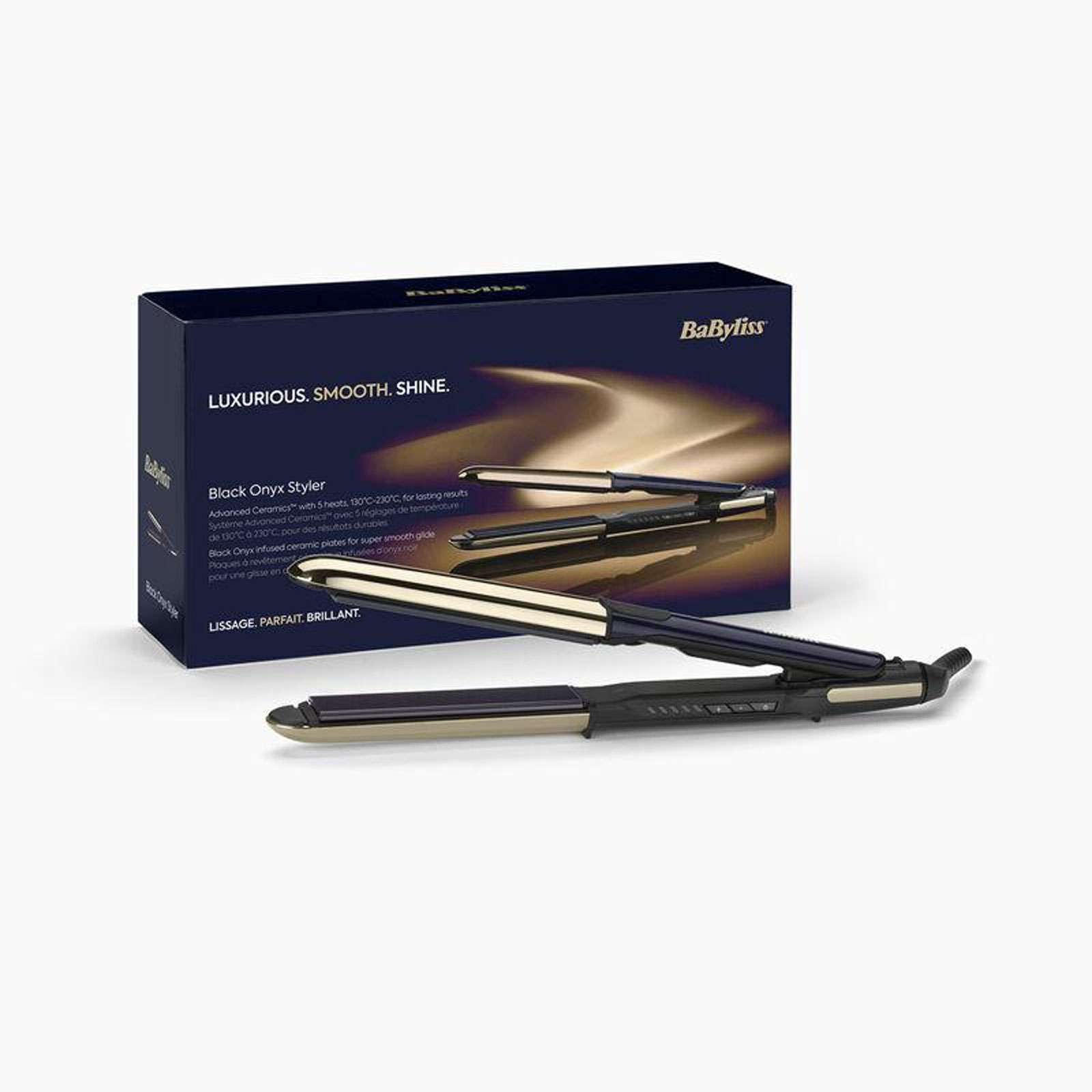 BaByliss ST484E Black Onyx Glätteisen (Advanced Ceramics™-Heizsystem, 5 Temperaturstufen von 130°C bis 235°C, Keramikplatten mit schwarzem Onyx, Ionen-Technologie mit Anti-Frizz Effekt, 15 Sekunden Aufheizzeit, automatische Abschaltfunktion