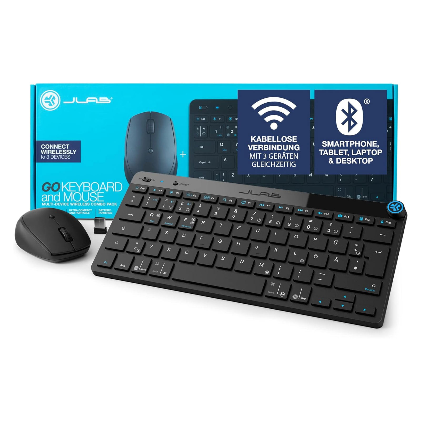 JLab Go Work Bundle Tastatur Maus Set Kabellos - Bluetooth Maus und Tastatur