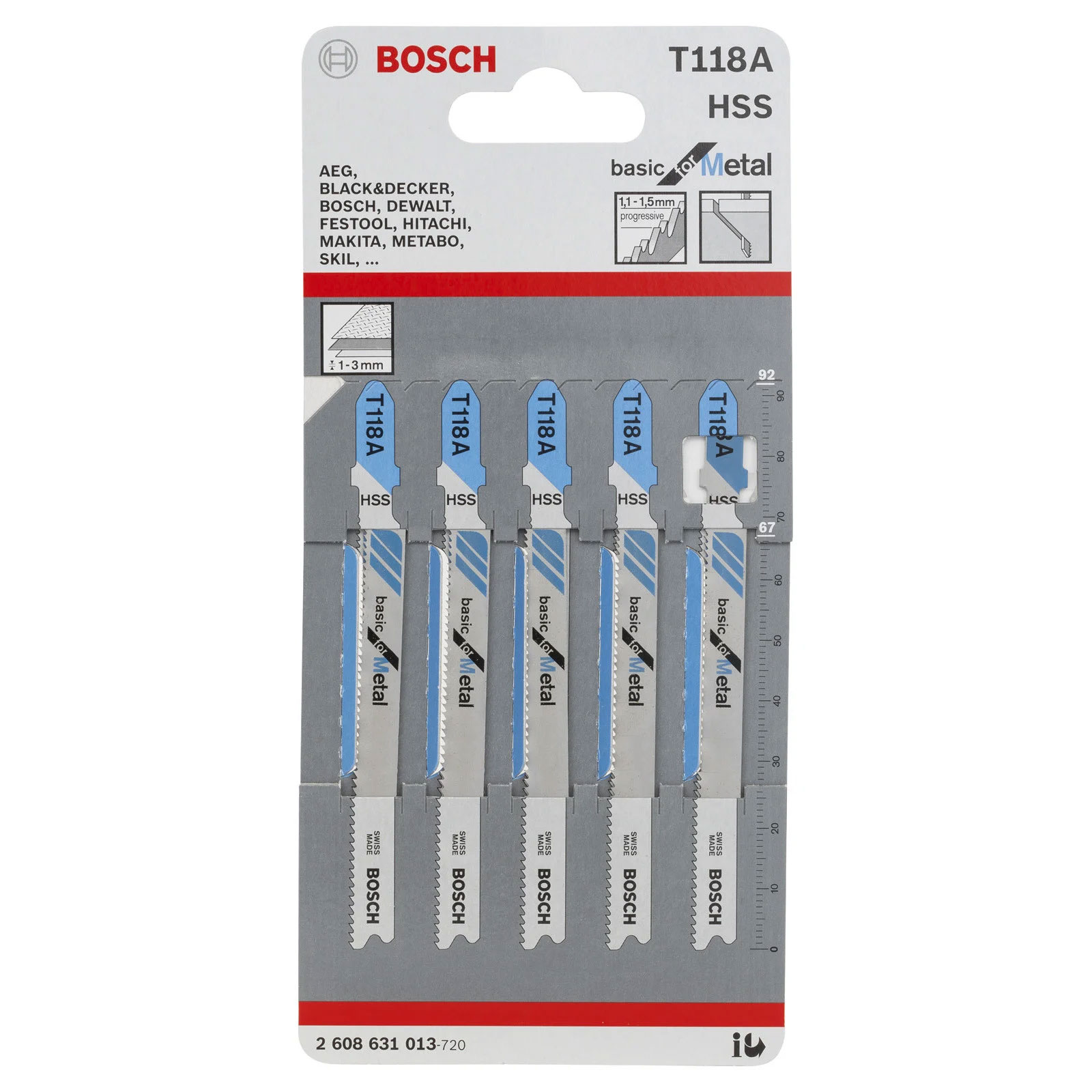 Bosch Professional Stichsaegeblatt T 118 A Basic for Metal, 5er-Pack