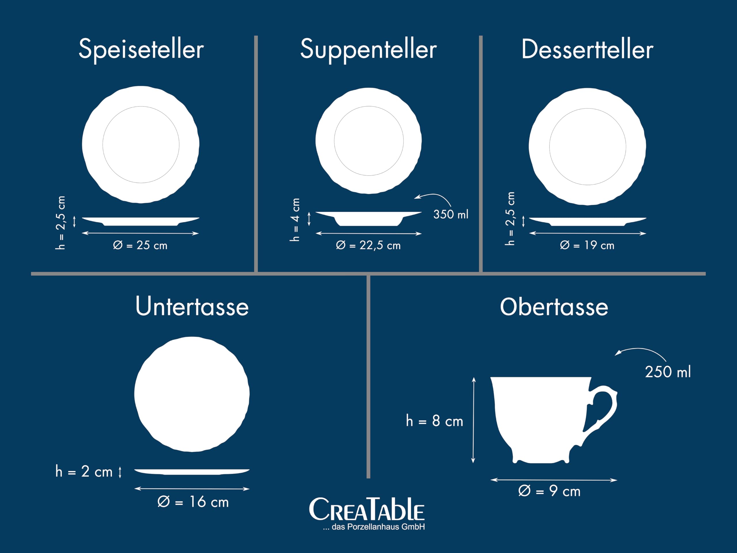 CreaTable, 12644, Serie Rokoko Weiss, 30-teiliges Geschirrset für 6 Personen