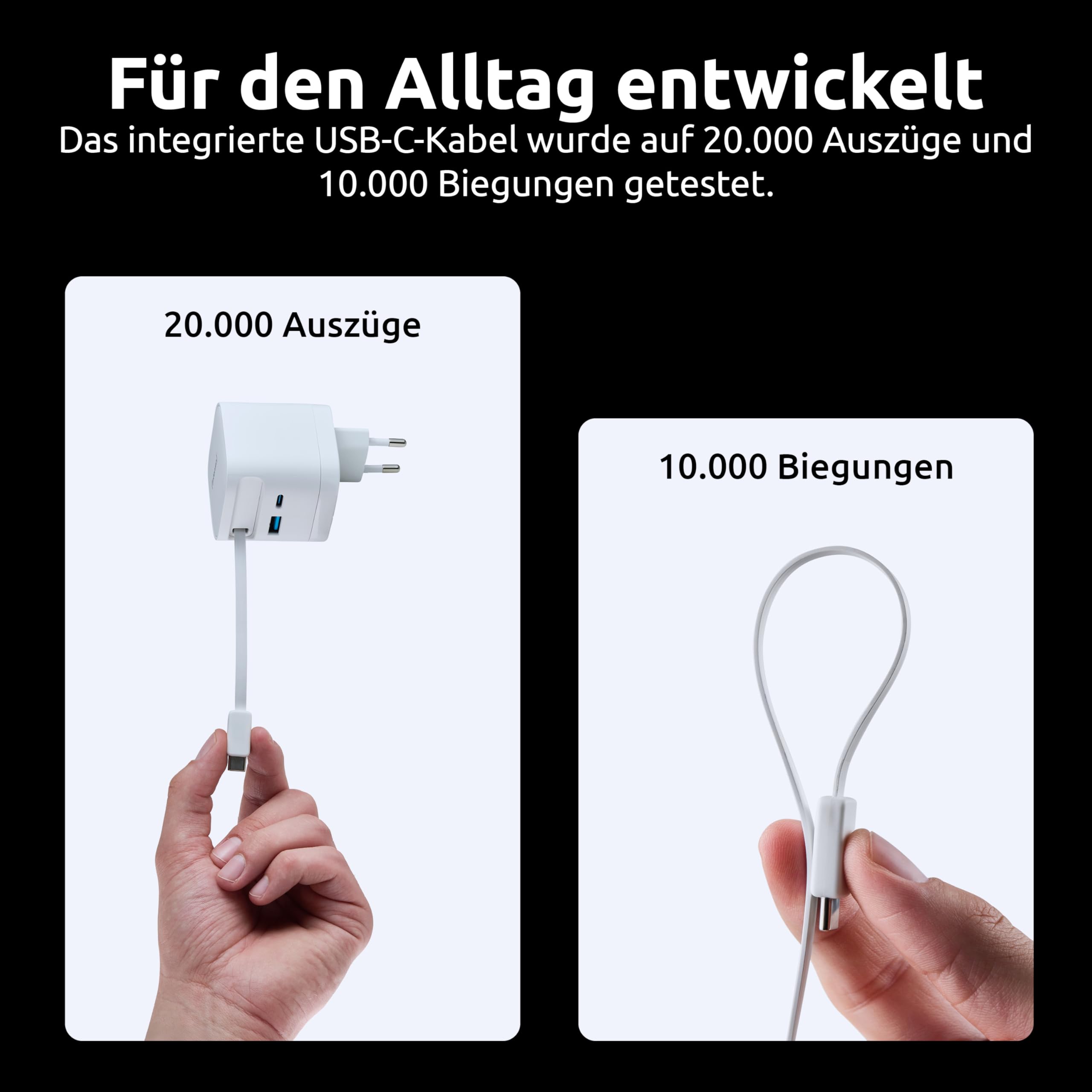 Intenso Power Adapter W65ACIC - 65W USB-C GaN Ladegerät mit ausziehbarem Kabel
