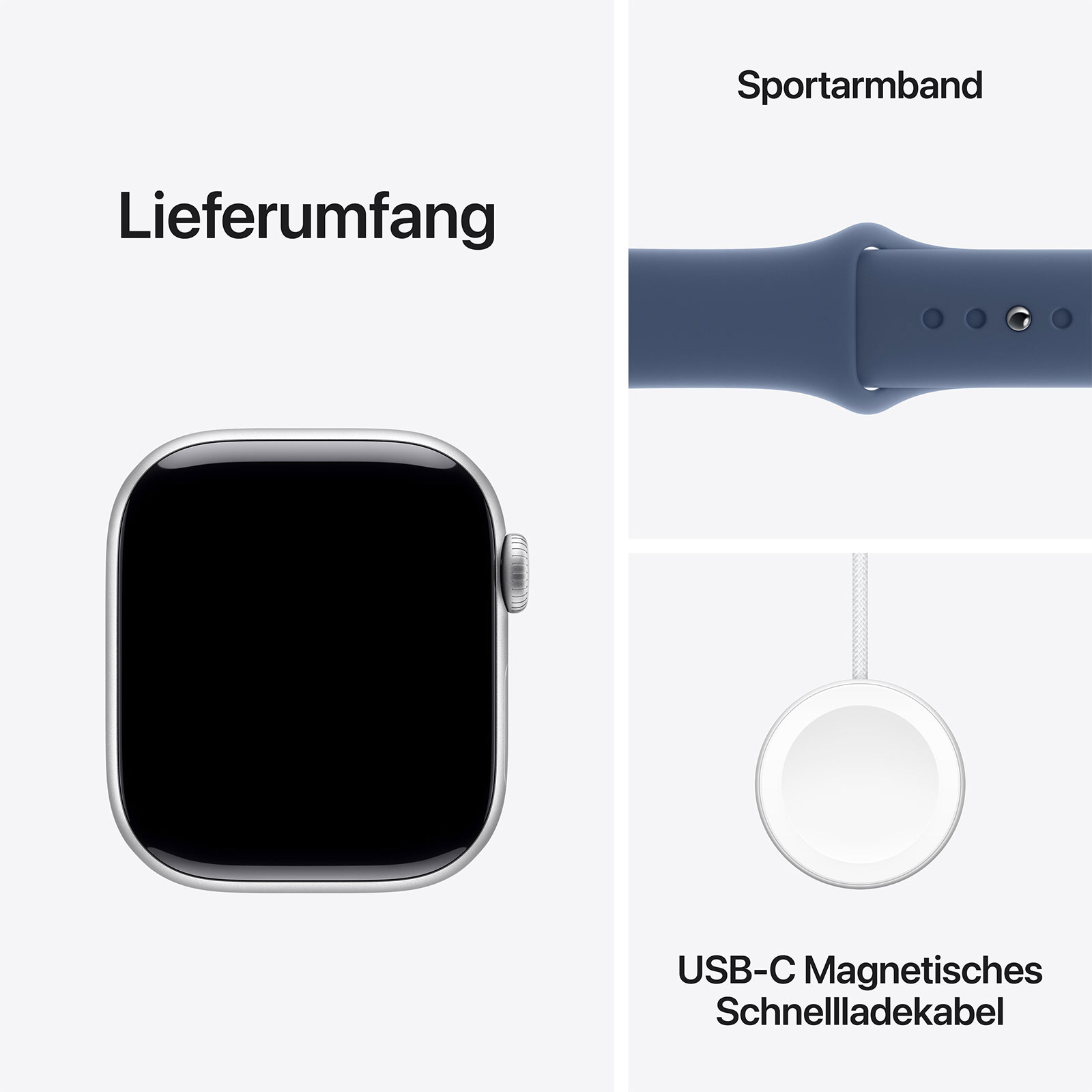 Apple Watch Series 10 GPS, 42 mm Aluminiumgehäuse Silber, Sportarmband Denim - M/L