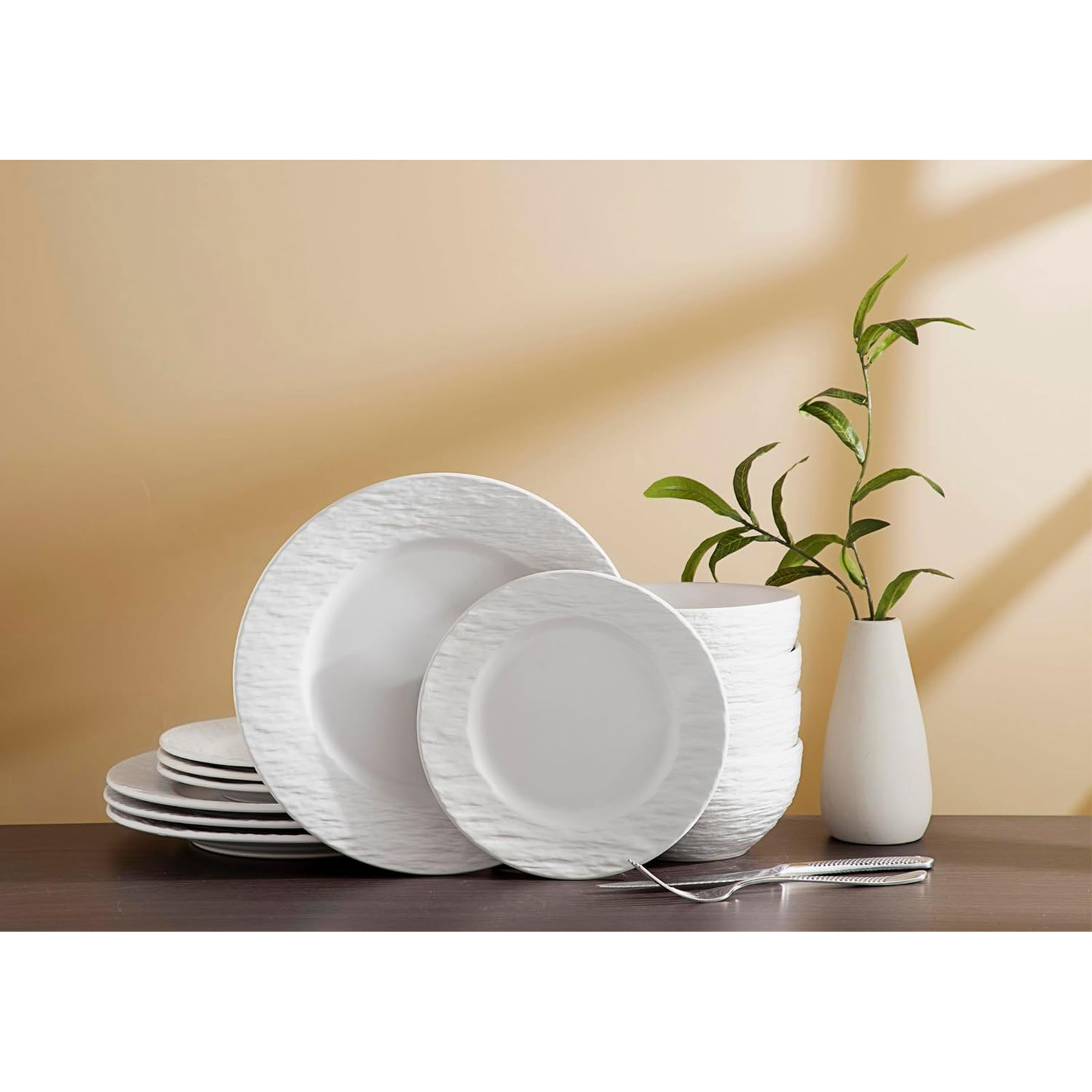 Echtwerk EW-DW-4019W 12-teiliges Tafelservice in Schiefer-Optik New Modern White