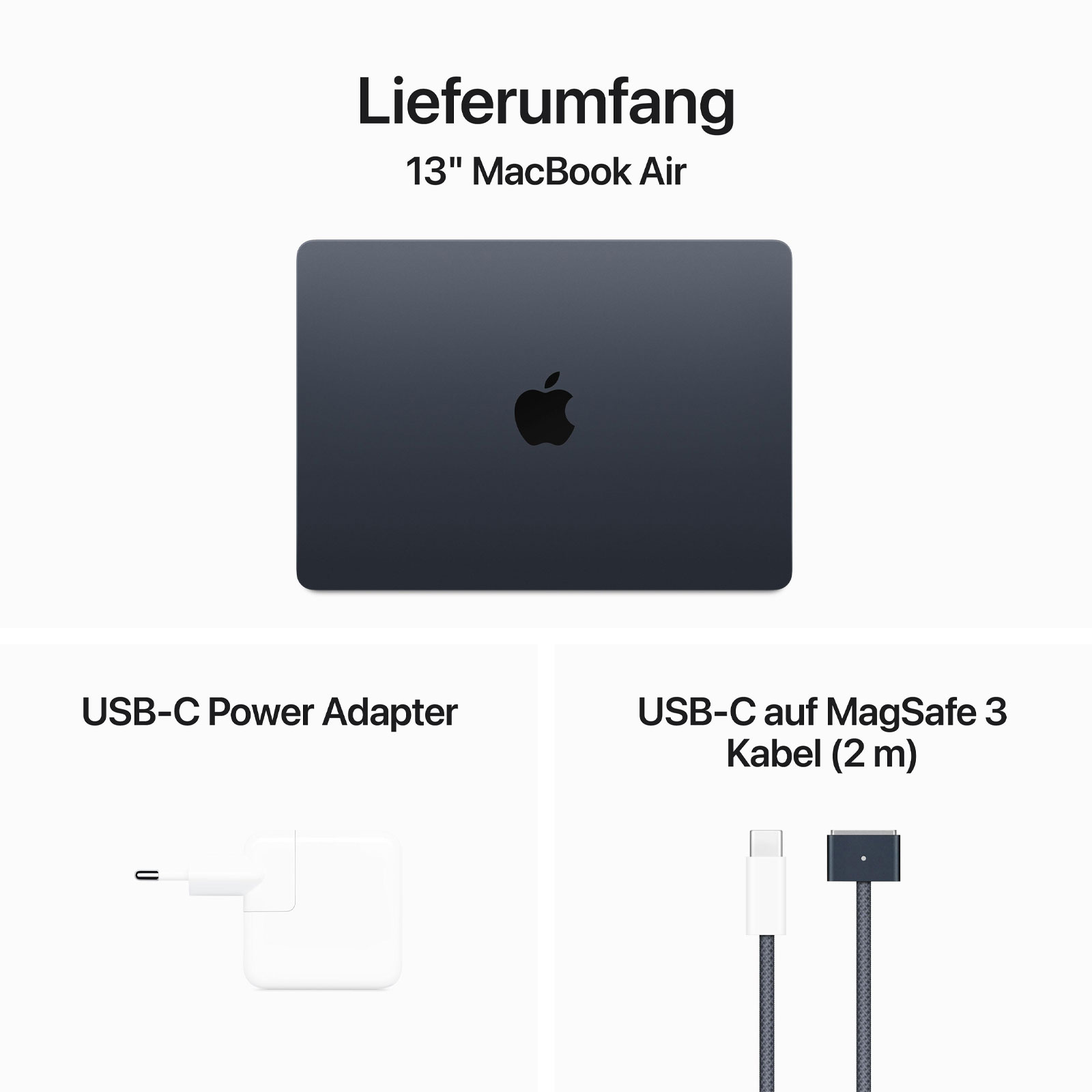 Apple MacBook Air, 13 Zoll, 2024, Mitternacht, M3, 8-Core CPU, 10-Core GPU, 16 GB, 256 GB SSD (30 Watt Ladegerät)