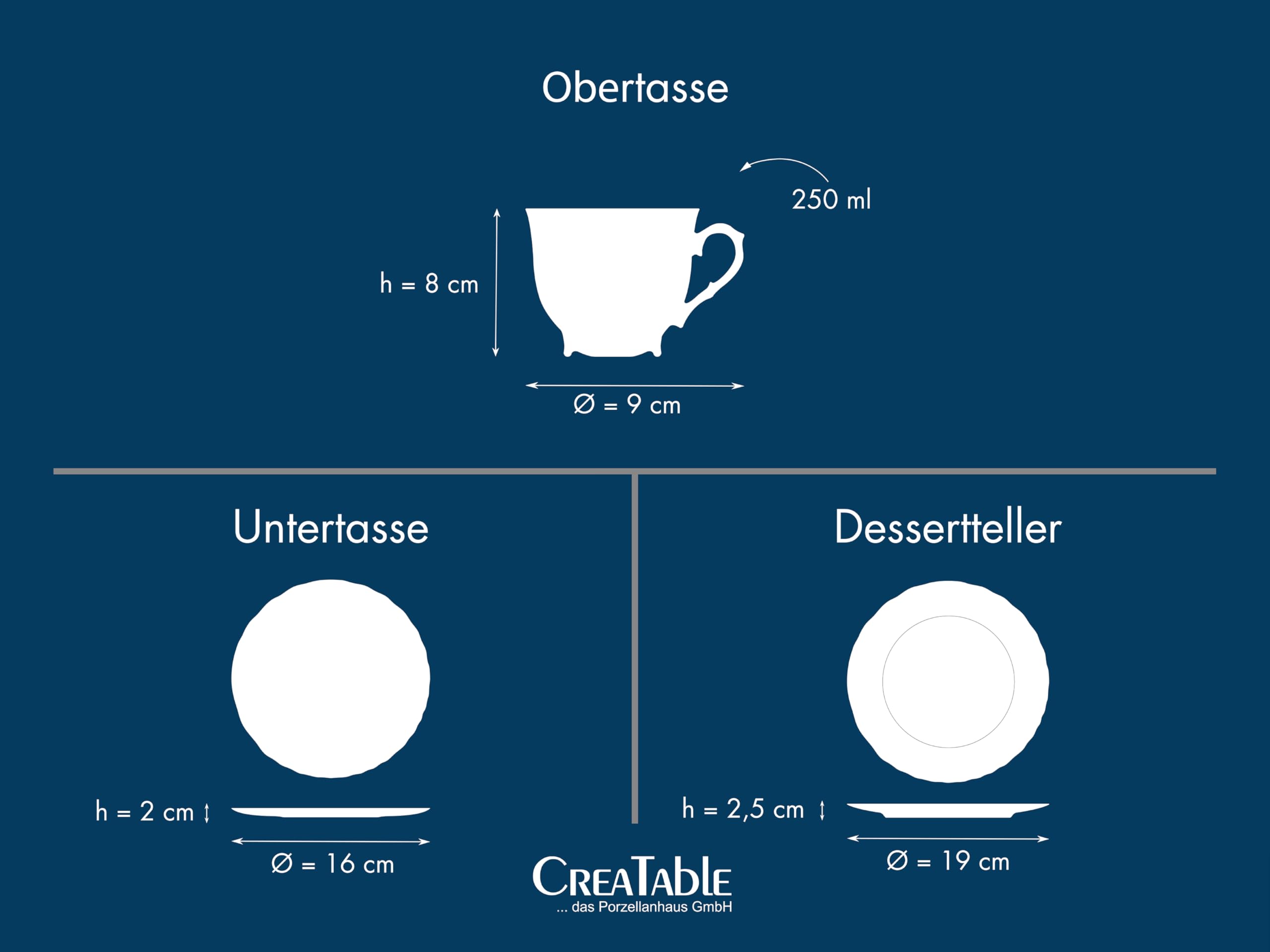 CreaTable, 12618, Serie Rokoko Weiss, 18-teiliges Geschirrset für 6 Personen