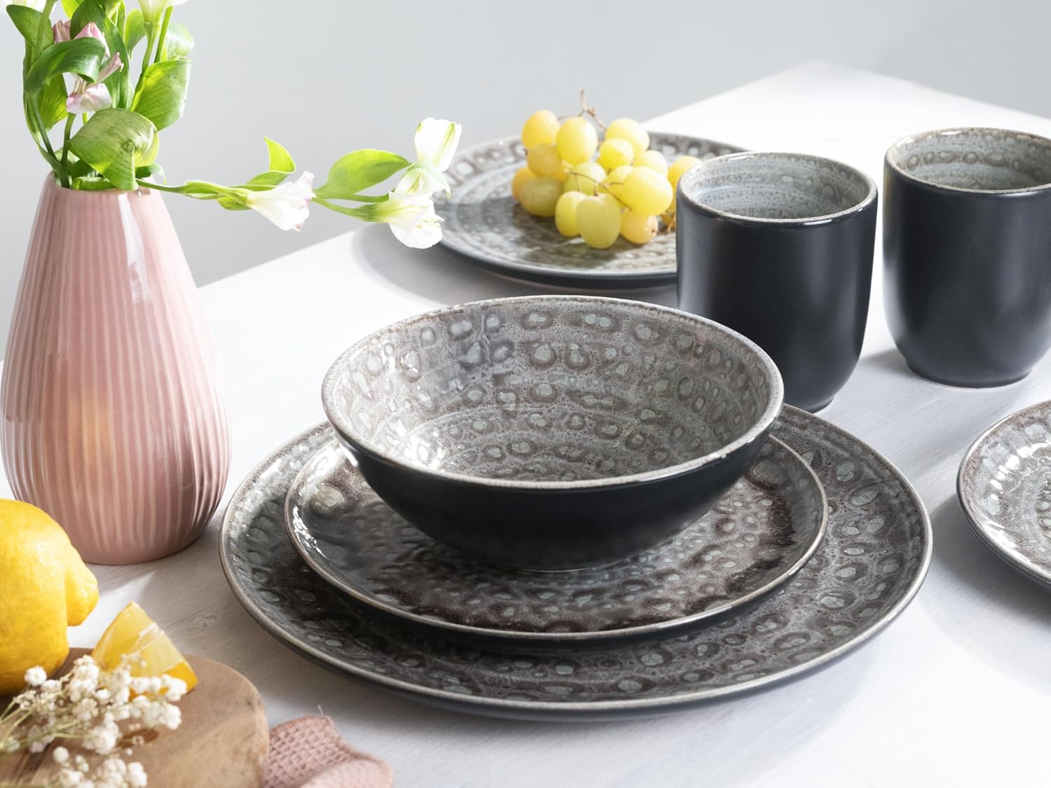 Creatable, 23291, Serie Villa Romana, Stein, Geschirrset, Kombiservice 16 teilig, Steingut