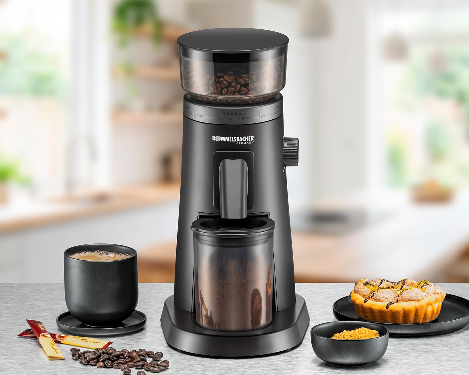 ROMMELSBACHER Premium Kaffeemühle EKM 600, Edelstahl Kegelmahlwerk