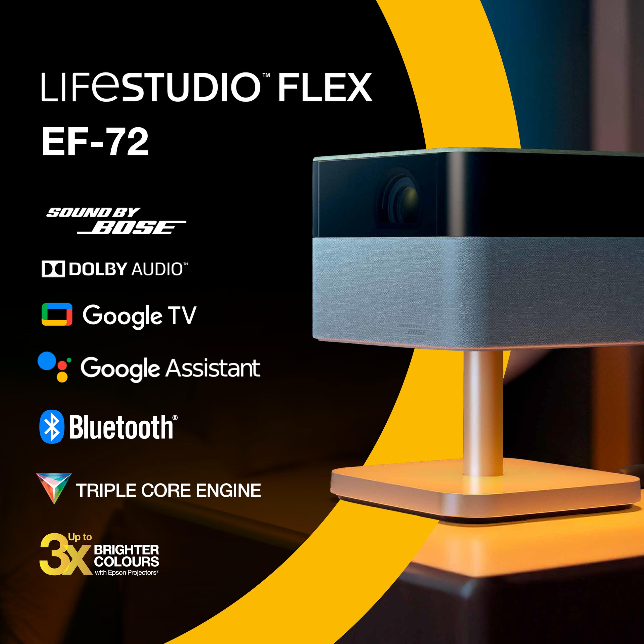 Epson Lifestudio Flex EF-72 Eiche, tragbarer Smart-Projektor, Sound by Bose