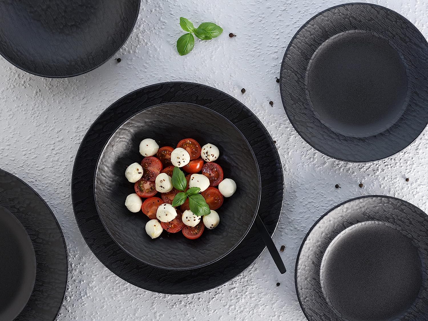 CreaTable, 33320, Serie Rondo SCHIEFER black, Geschirrset, Teller Set 12 teilig