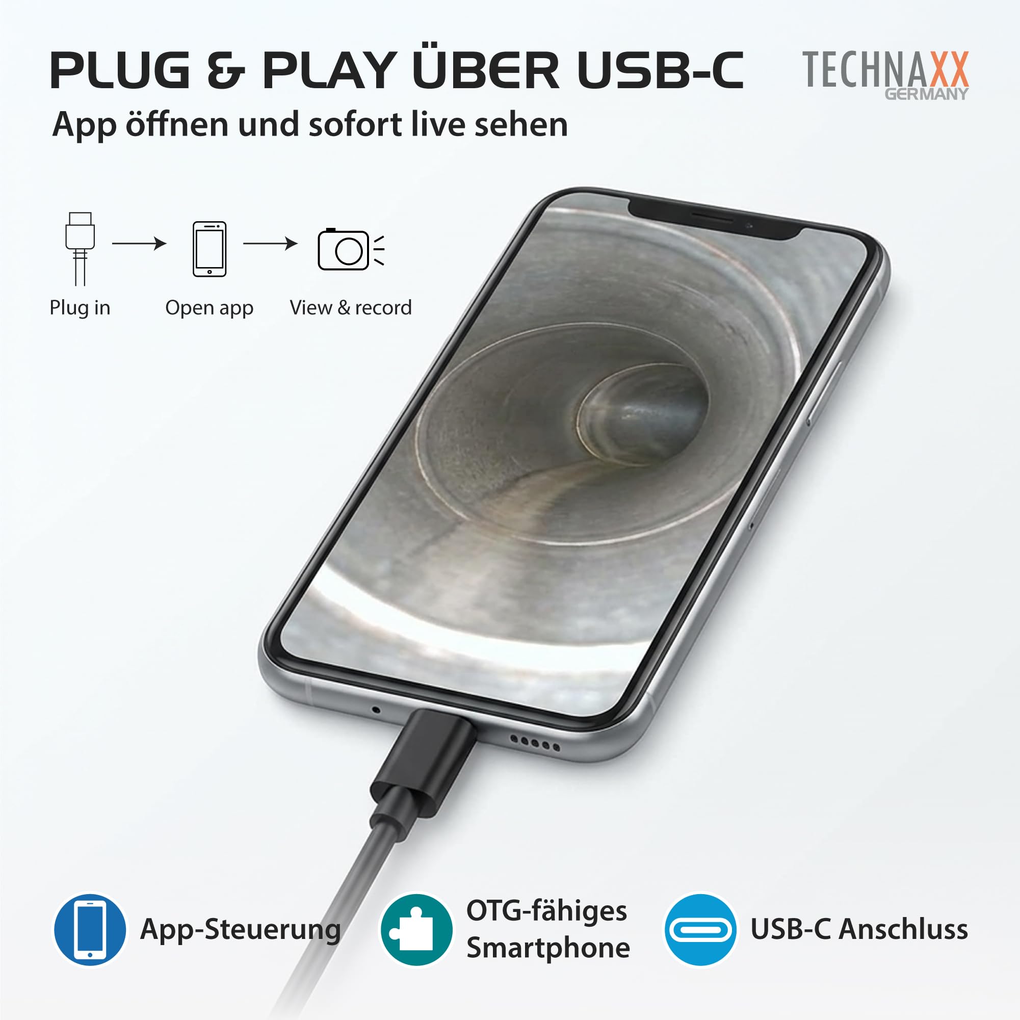 Technaxx USB-C Endoskopkamera TX-386 – Inspektionskamera mit Licht