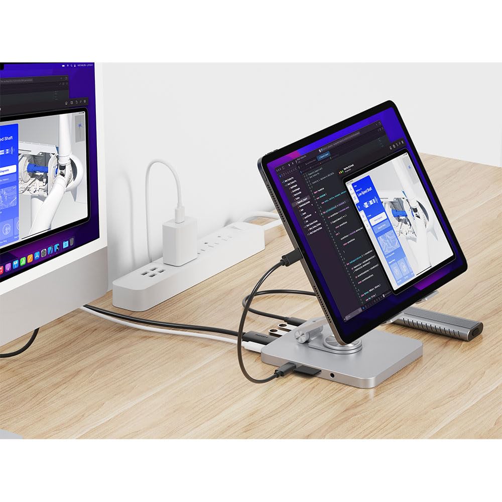 Conceptronic DONN26G Tablet-Ständer mit 8-in-1 USB 3.2 Gen 1 Dockingstation