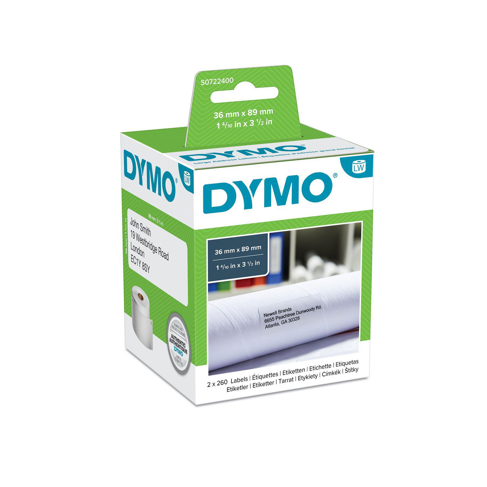 Dymo Original Etiketten für LabelWriter, Adressetiketten, weiss, permanent haftend, 2x 260 Etiketten (S0722400)