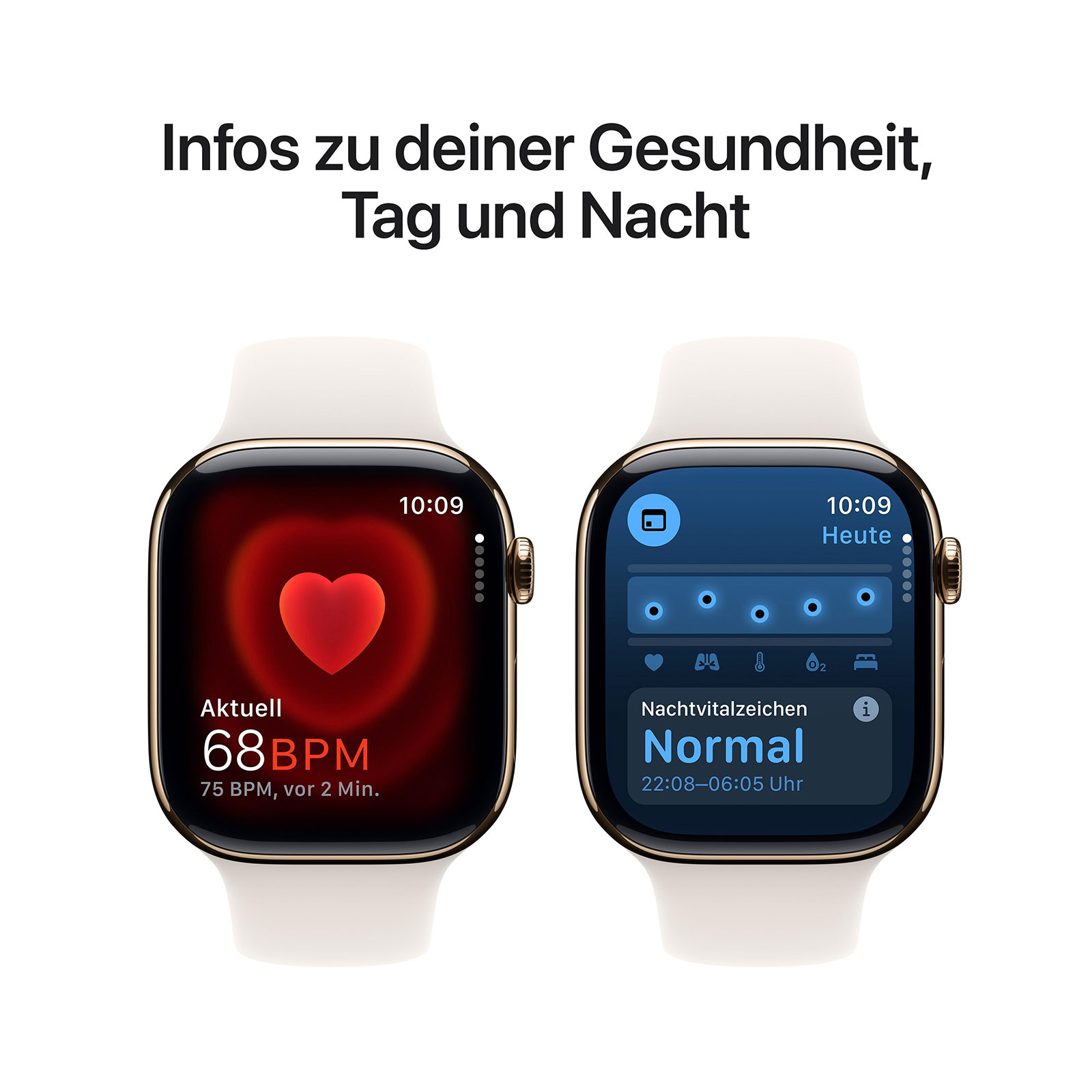 Apple Watch Series 10 GPS + Cellular, 46 mm Titangehäuse Gold, Sportarmband Polarstern - S/M