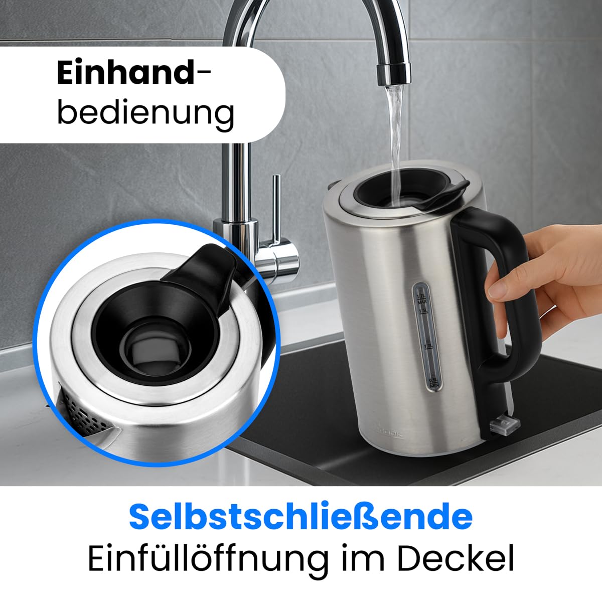PROFICOOK PC-WKS 1321 Wasserkocher (1,7 Liter, 2200 W, Edelstahl, silber)