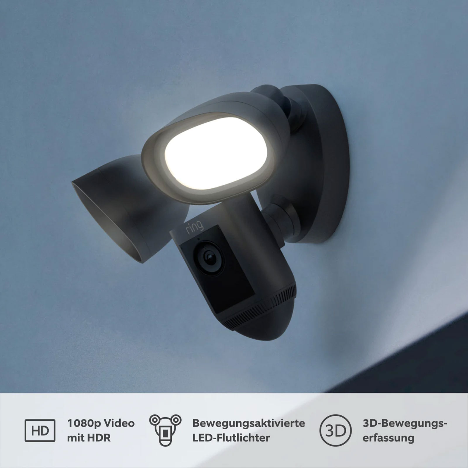 Ring Floodlight Cam Wired Pro, Schwarz Außenkamera (Überwachungskamera, WLAN, Amazon Alexa)
