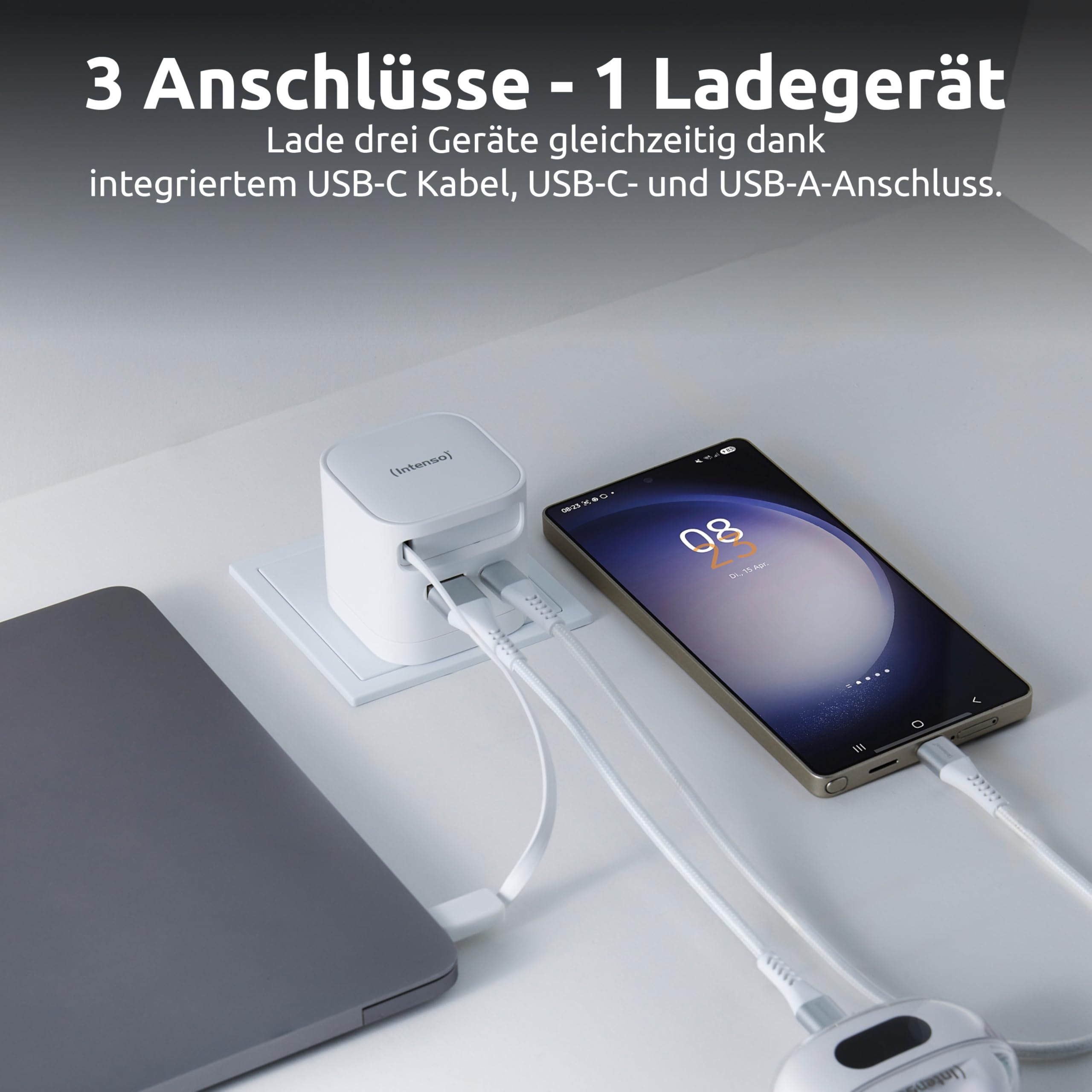 Intenso Power Adapter W65ACIC - 65W USB-C GaN Ladegerät mit ausziehbarem Kabel