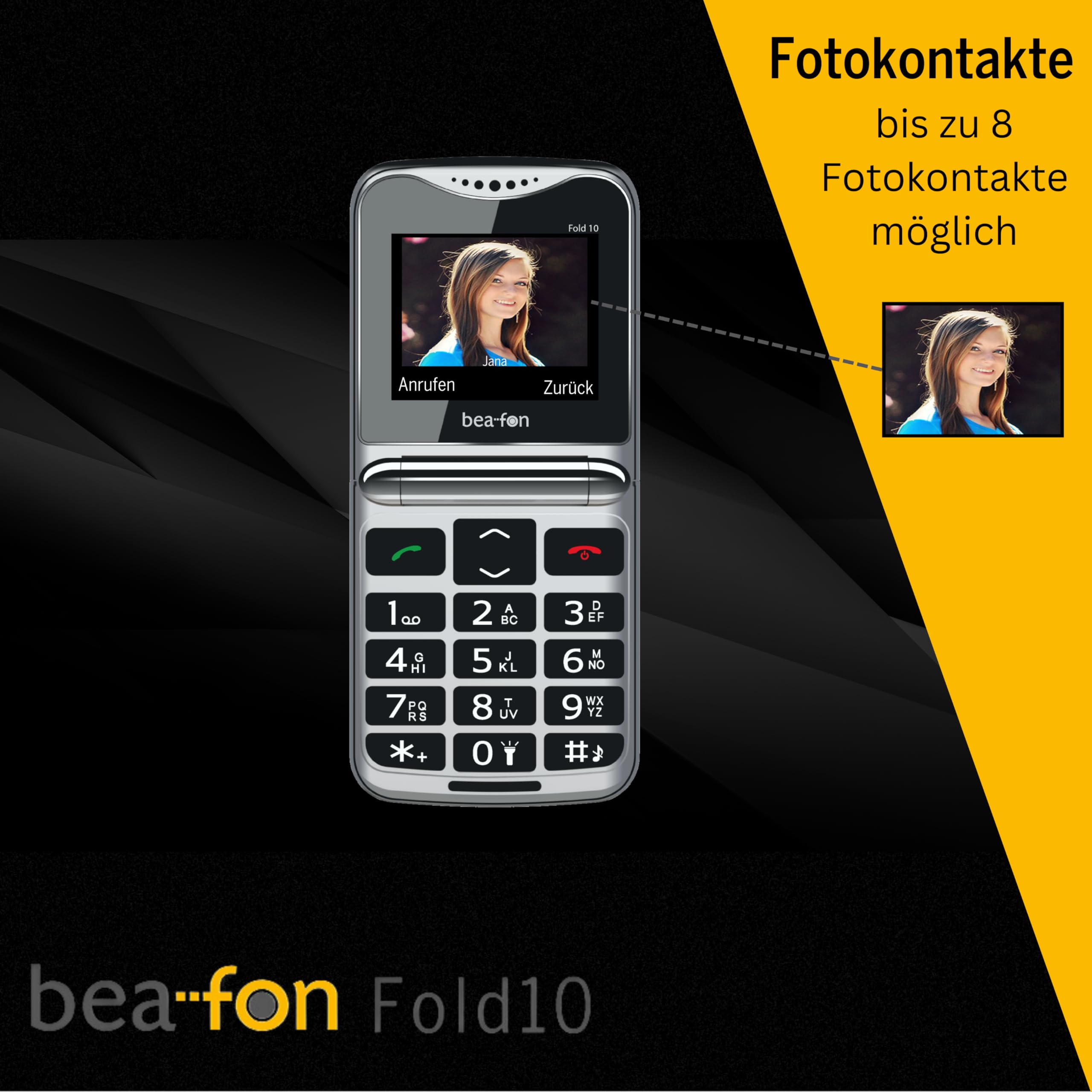 Beafon, silverline, Fold10, Klapphandy, SOS Notruftaste, XL Farbinnendiplay 2,2"