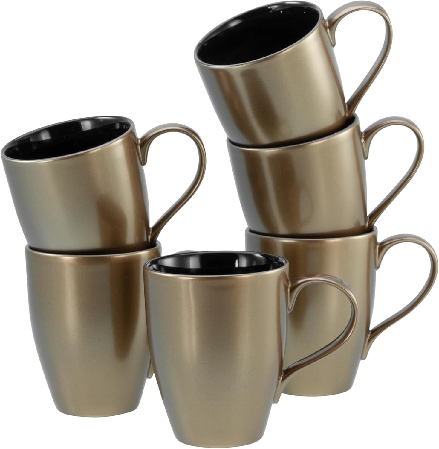 CreaTable, 24332, Serie Golden Days Schwarz, 6-teiliges Geschirrset, Becherset aus Steinzeug