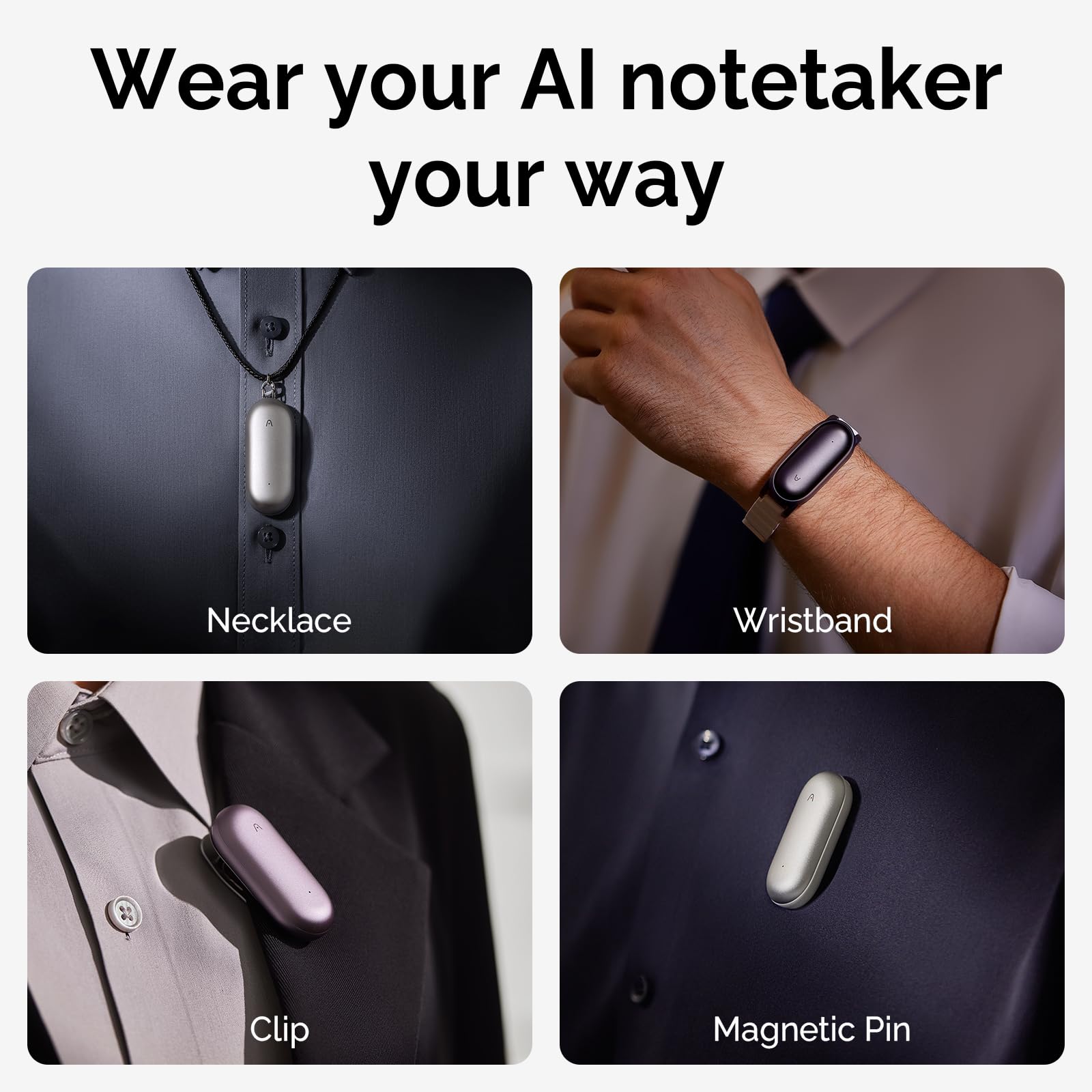 PLAUD NotePin Diktiergerät Lunar silver Combo mit Armband und Anhänger