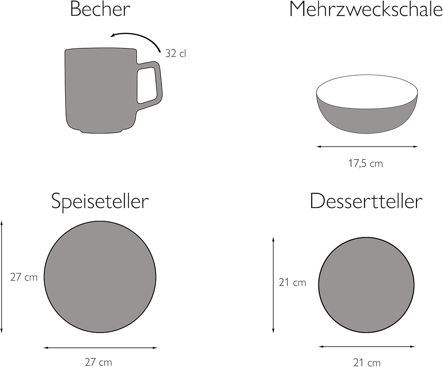 Creatable, 23291, Serie Villa Romana, Stein, Geschirrset, Kombiservice 16 teilig, Steingut