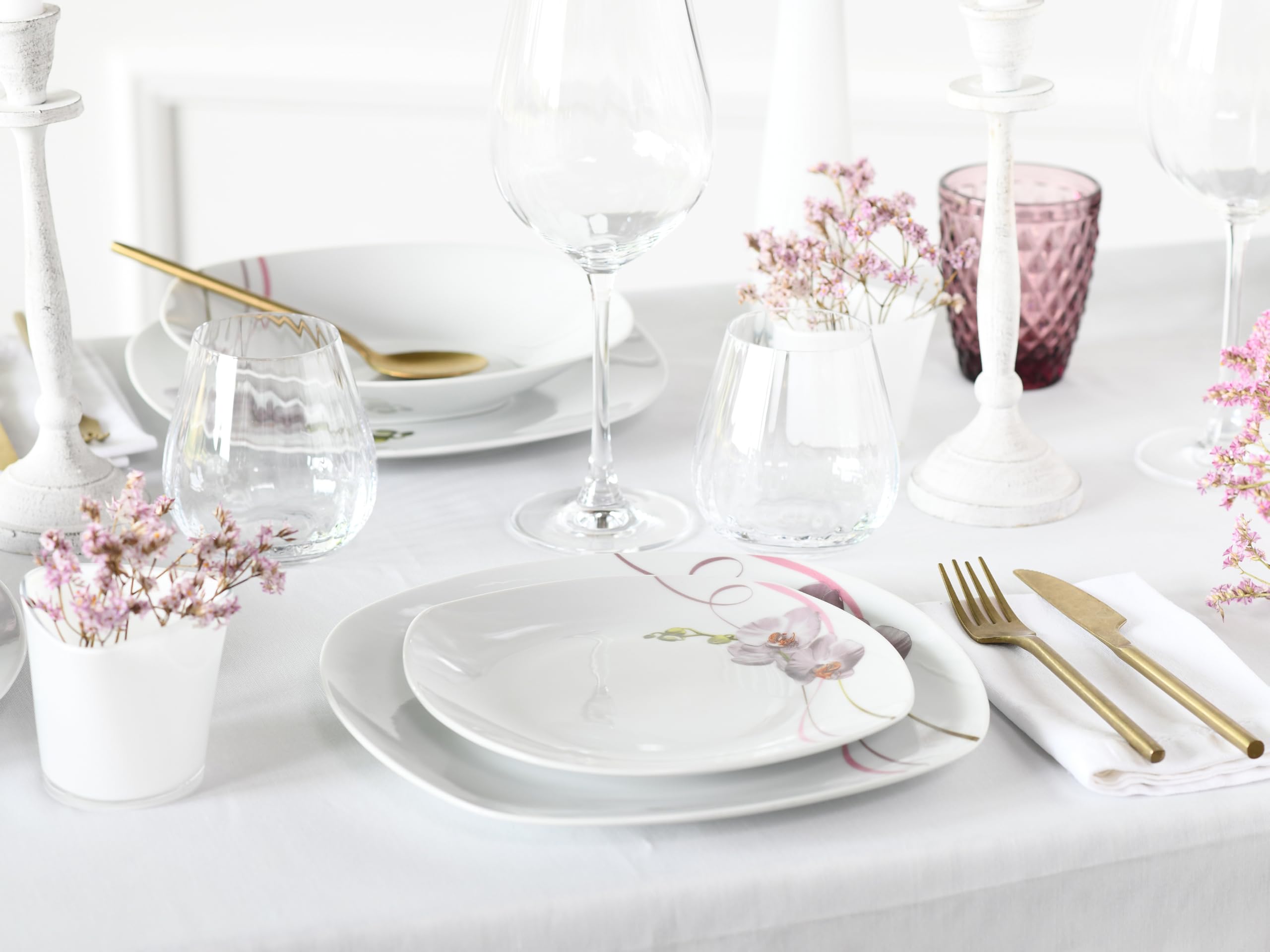 CreaTable, 22536, Serie Square Orchidee, 62-teiliges Geschirrset für 6 Personen