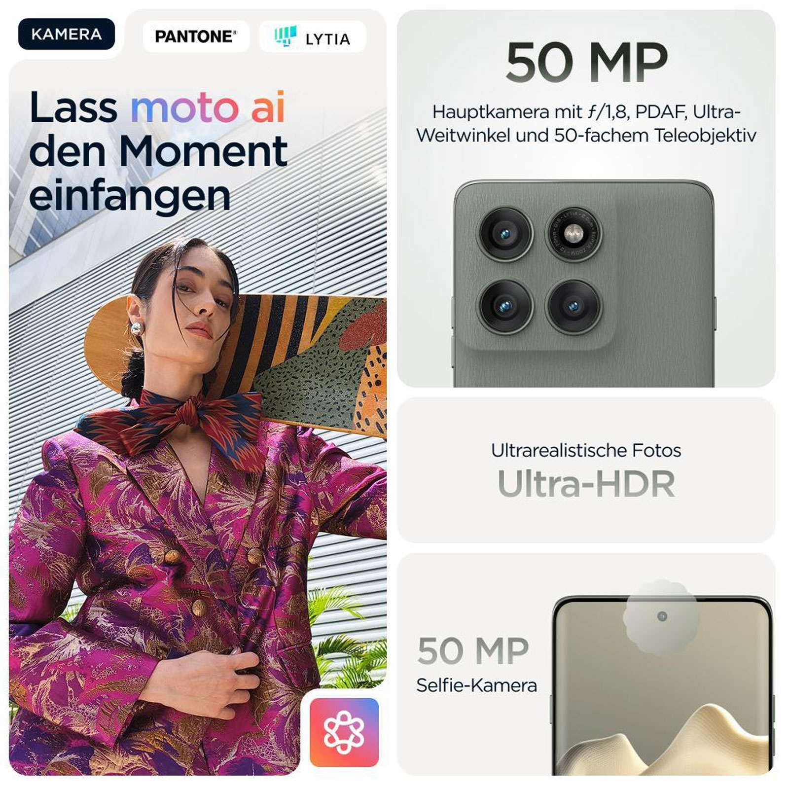 Motorola edge 60 Pro 12GB + 512GB PANTONE Shadow Smartphone (6,67 Zoll, 50 MP, Triple-Kamera, Octa-Core, Fingerabdrucksensor, Gesichtserkennung, grau)