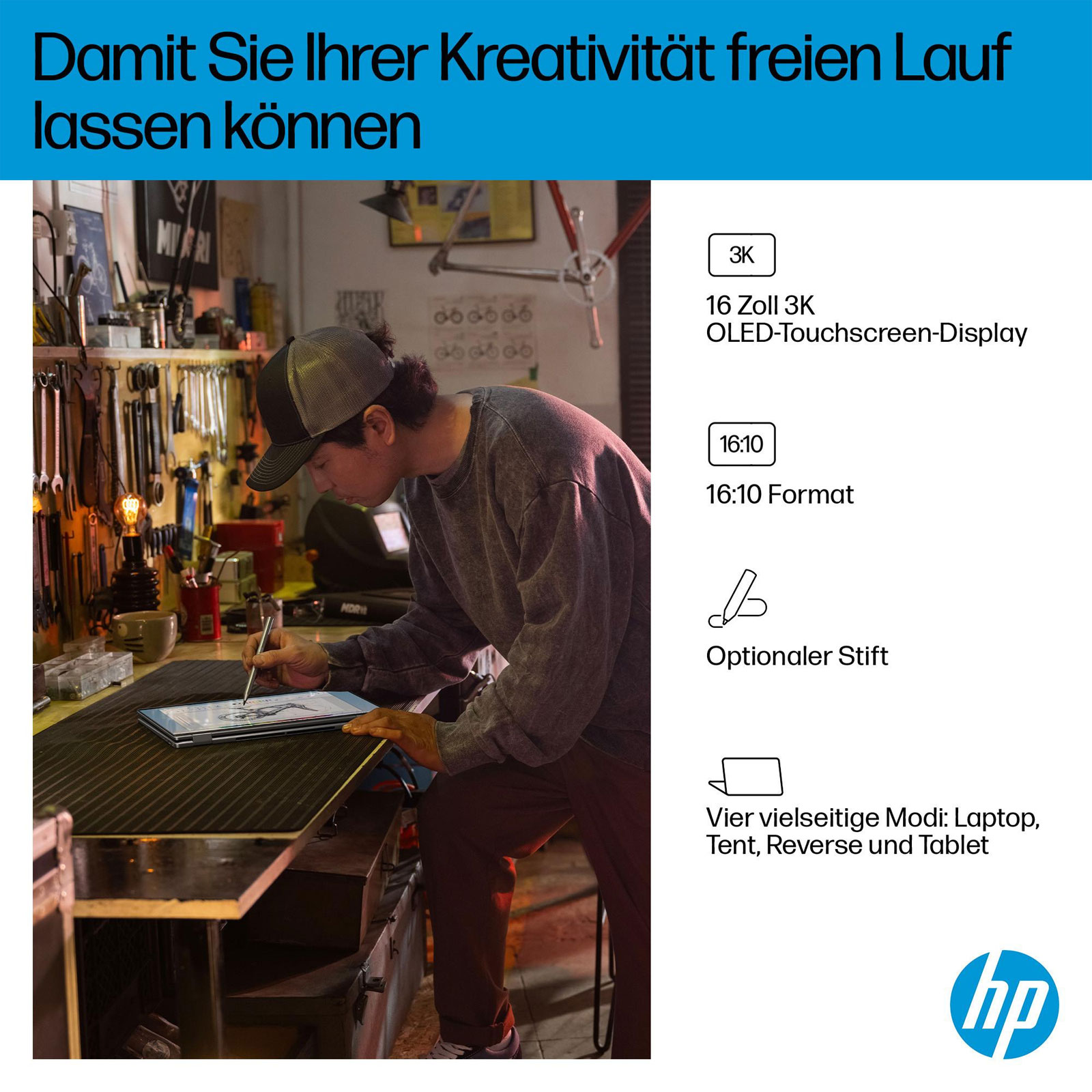 HP OmniBook X FlipNGAI 16-ar0653ng, 16 Zoll, Touch, 2K, IPS, AMD Ryzen AI 5 340, 16 GB, 1 TB M.2 SSD (Meteorsilber)