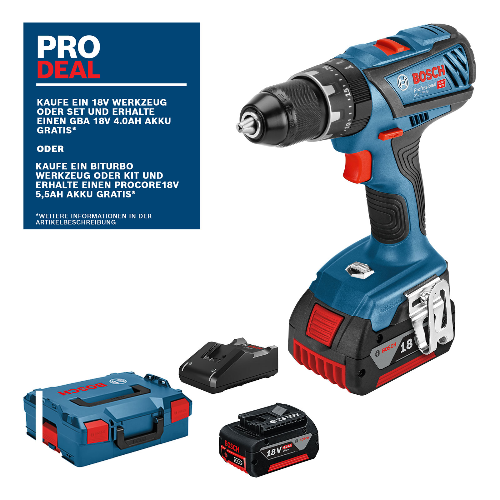 Bosch Professional GSB 18V-28 2x4.0 Schlagbohrschrauber (Akku)