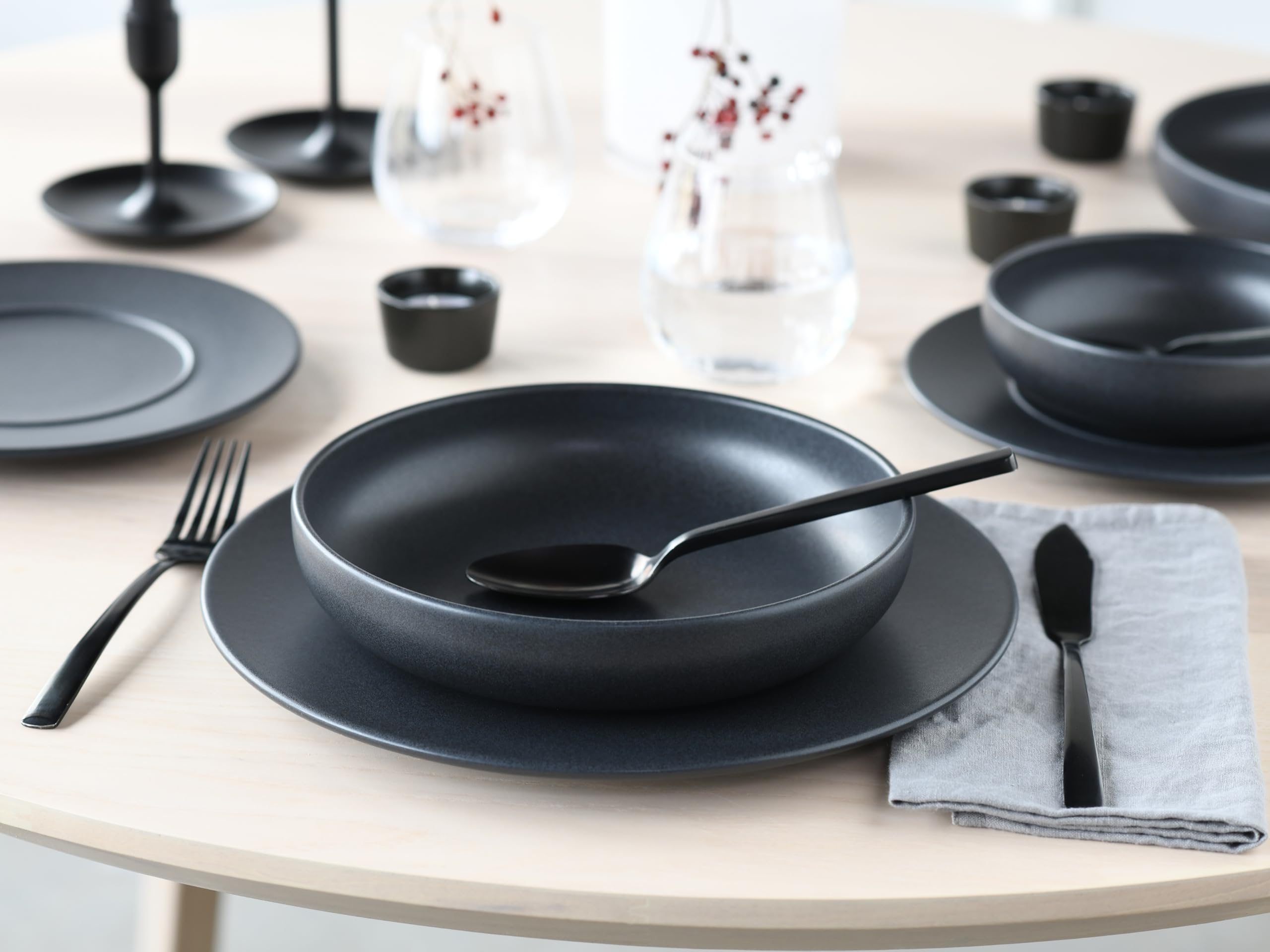 CreaTable, 24568, Serie Unico Black, 8-teiliges Geschirrset für 2 Personen