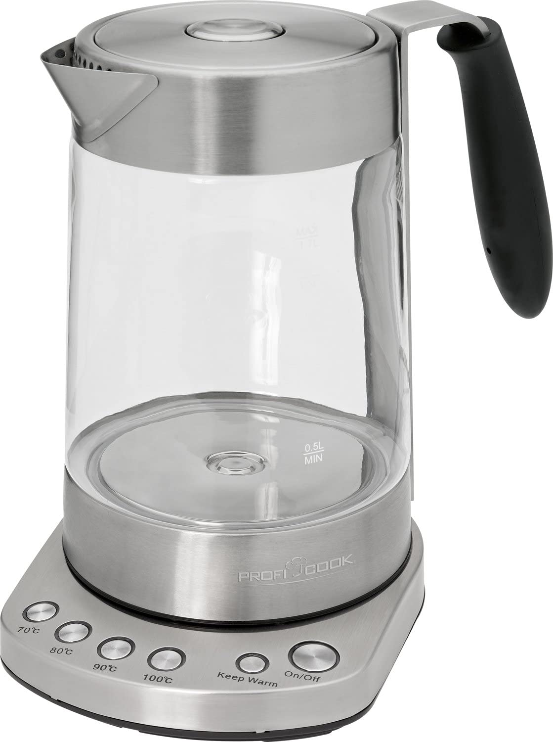 ProfiCook PC-WKS 1020 G Tee- und Wasserkocher mit Temperaturwahl Glas / Edelstahl