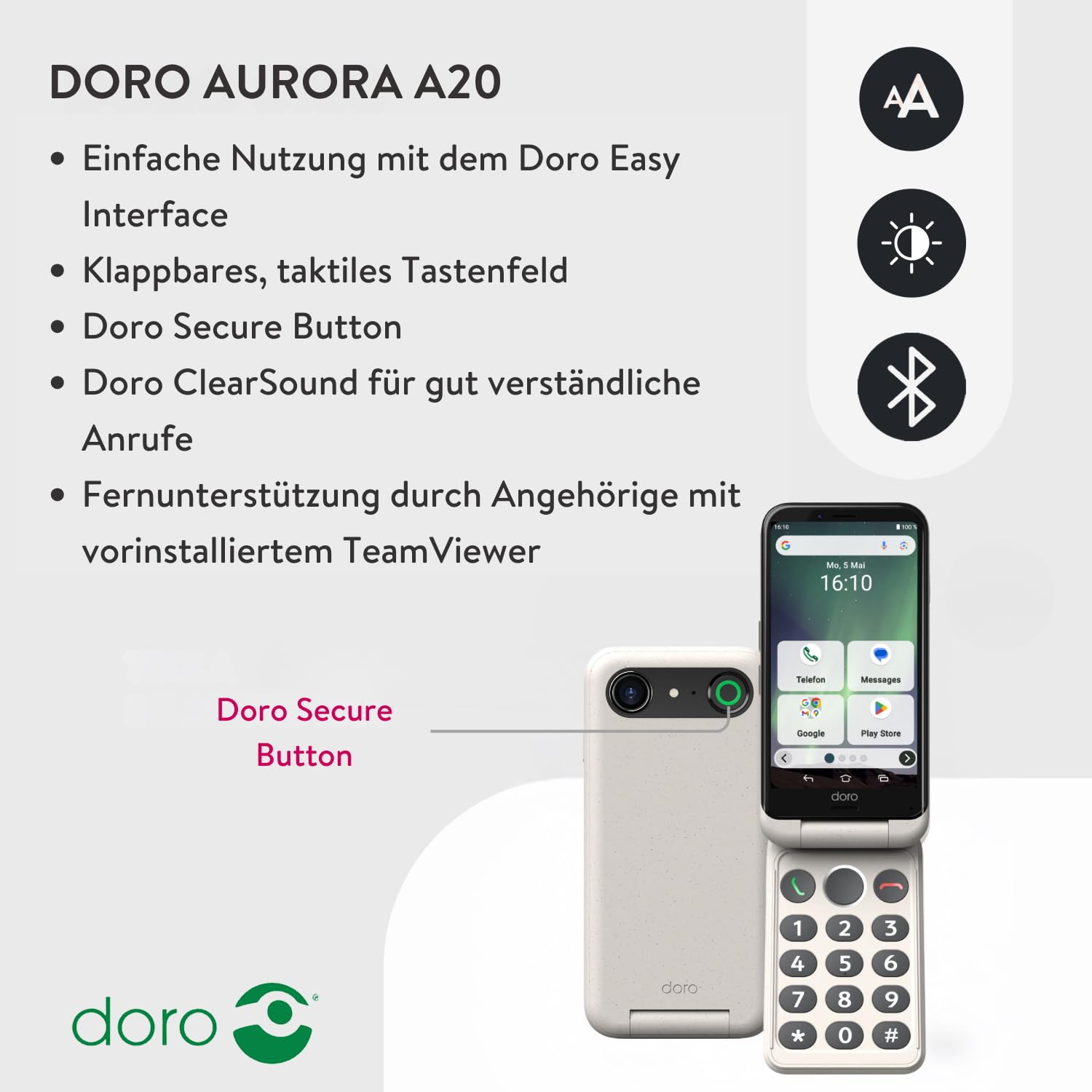 Doro - Aurora A20 Flip Smartphone - Seniorentelefon