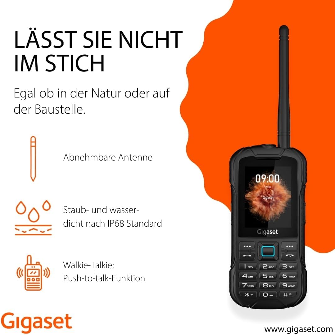 Gigaset GLX8 ACTIVE Robustes 4G-Outdoor-Tastenhandy mit Walkie-Talkie-Funktion Staub- & wasserdicht