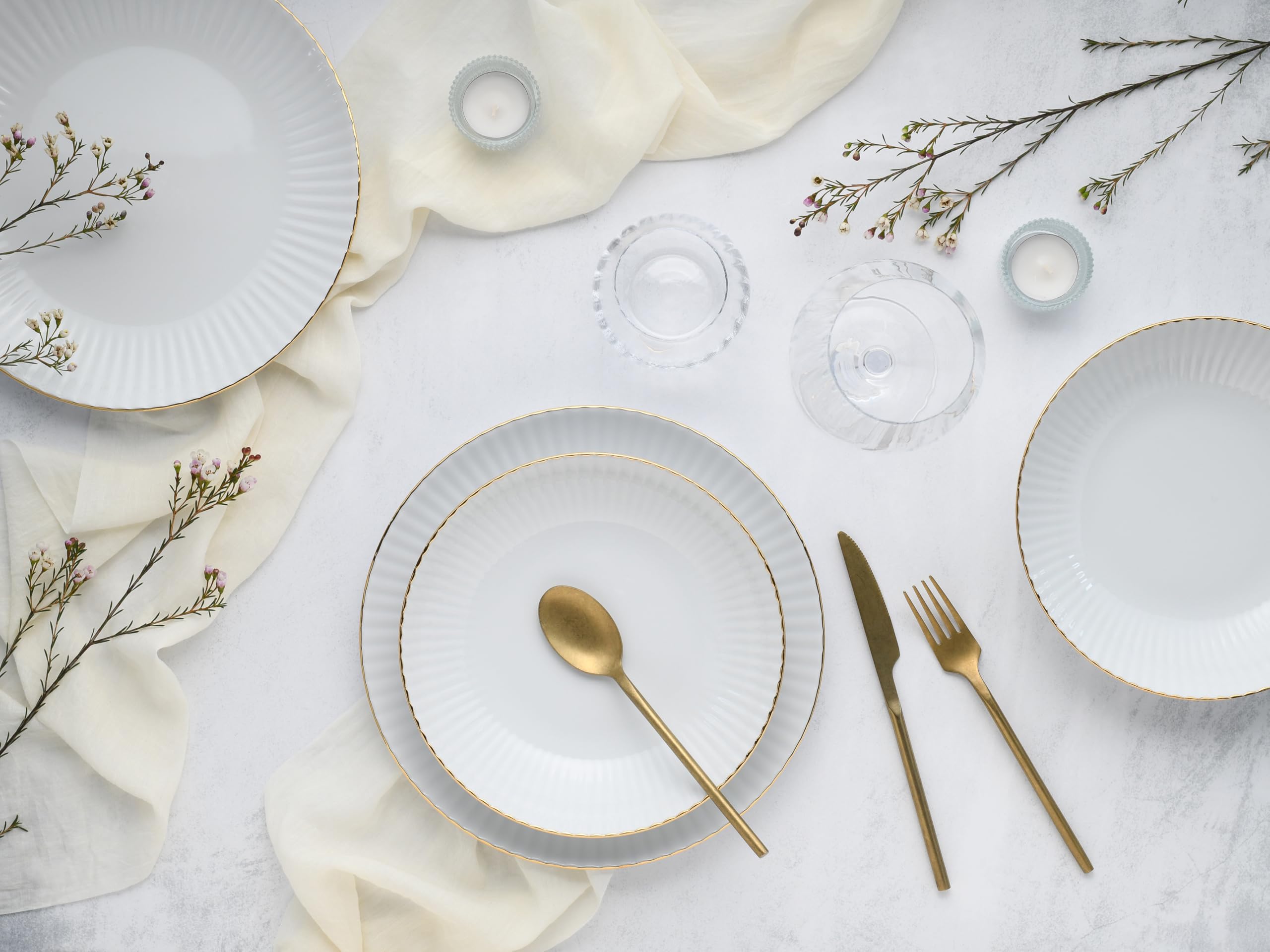 CreaTable, 20752, Serie Allegra Goldband, 12-teiliges Geschirrset für 6 Personen