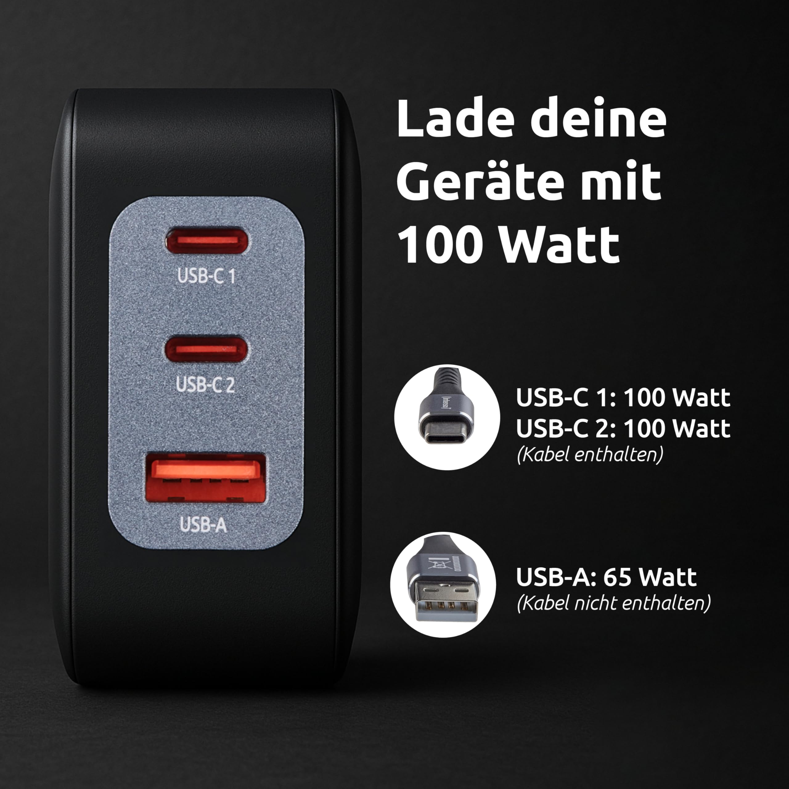Intenso Power Adapter W100ACC GaN + C520C Kabel