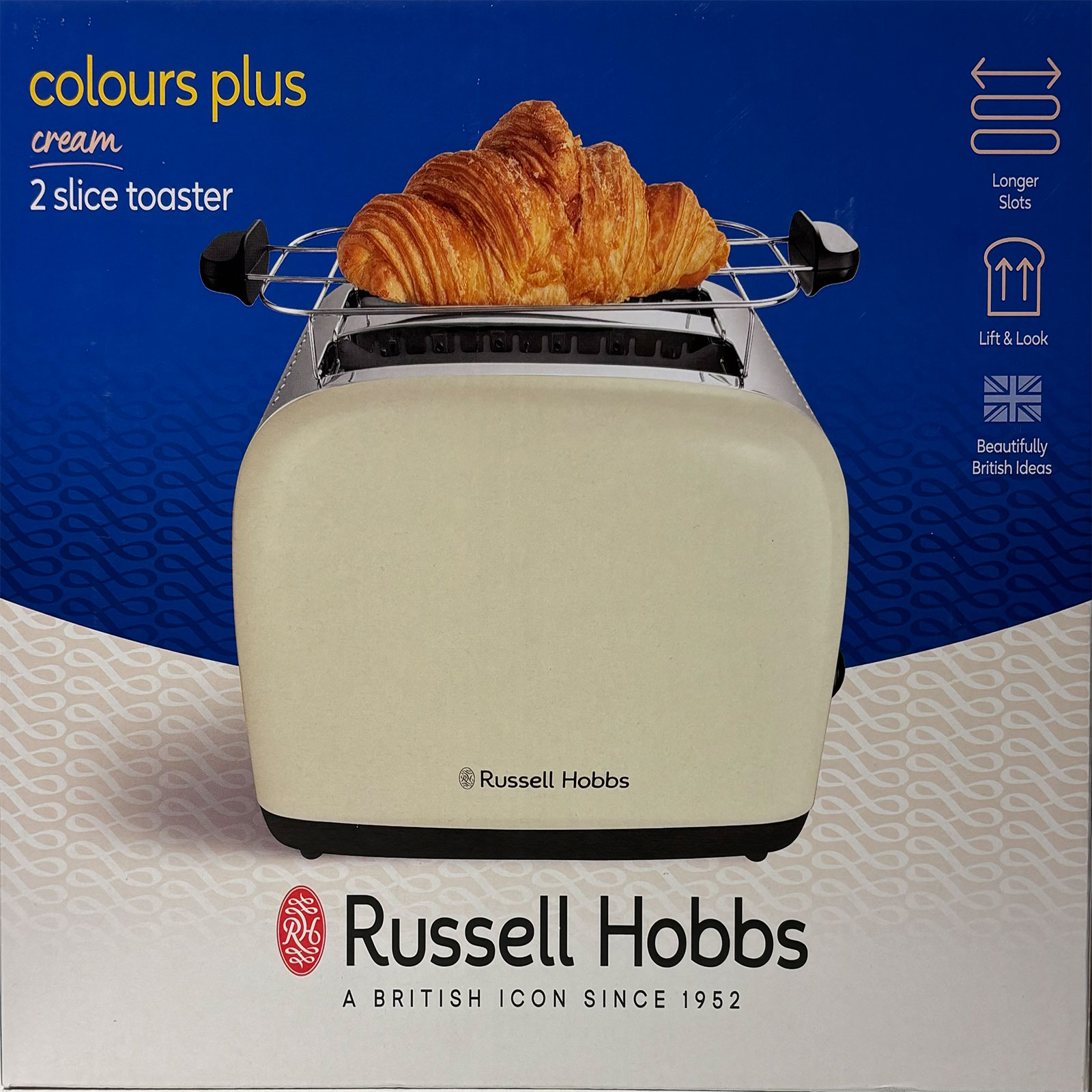 Russell Hobbs 26551-56 Colours Plus cream Toaster (2 Scheiben, 1600 W, Edelstahl und Kunststoff, beige, Brötchenaufsatz, Auftaufunktion, Aufwärmfunktion)