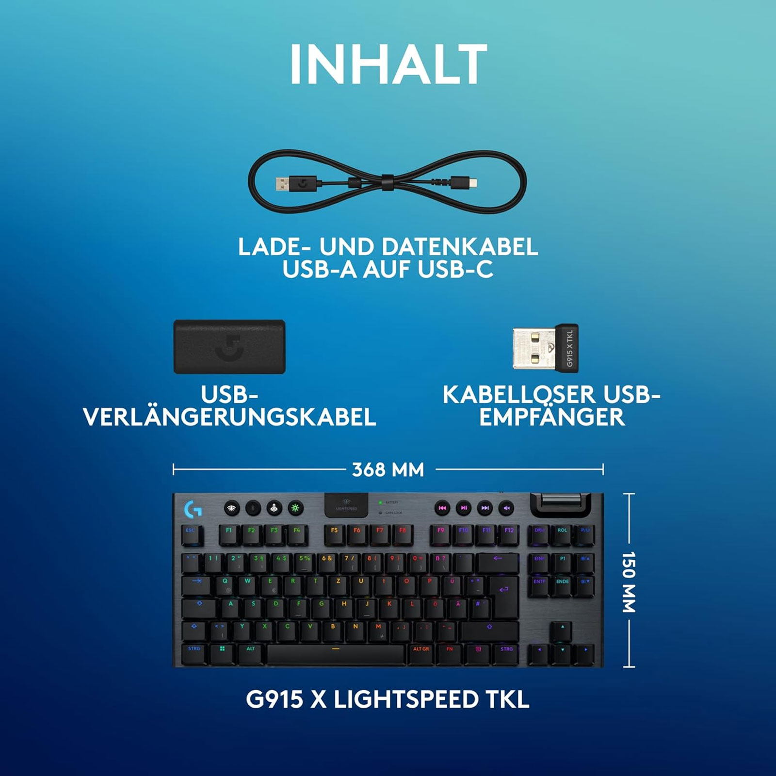 Logitech G G915 X LIGHTSPEED TKL – flache kabellose Gaming-Tastatur mit Double-Shot-PBT-Tastenkappen