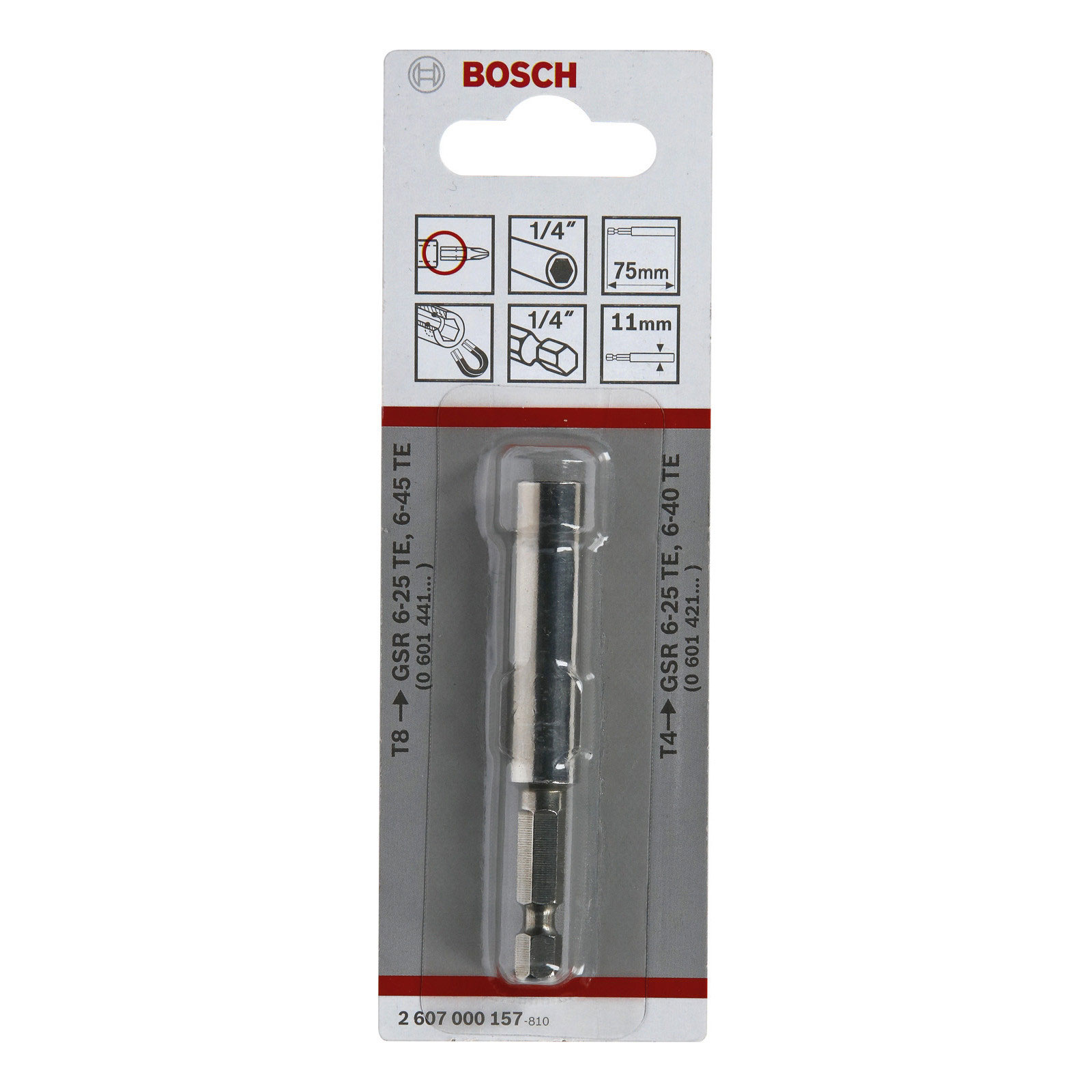 Bosch Professional Universalhalter, 1/4 Zoll, 75mm, 11mm, (in Verbindung mit Tiefenanschlag T8/T4)