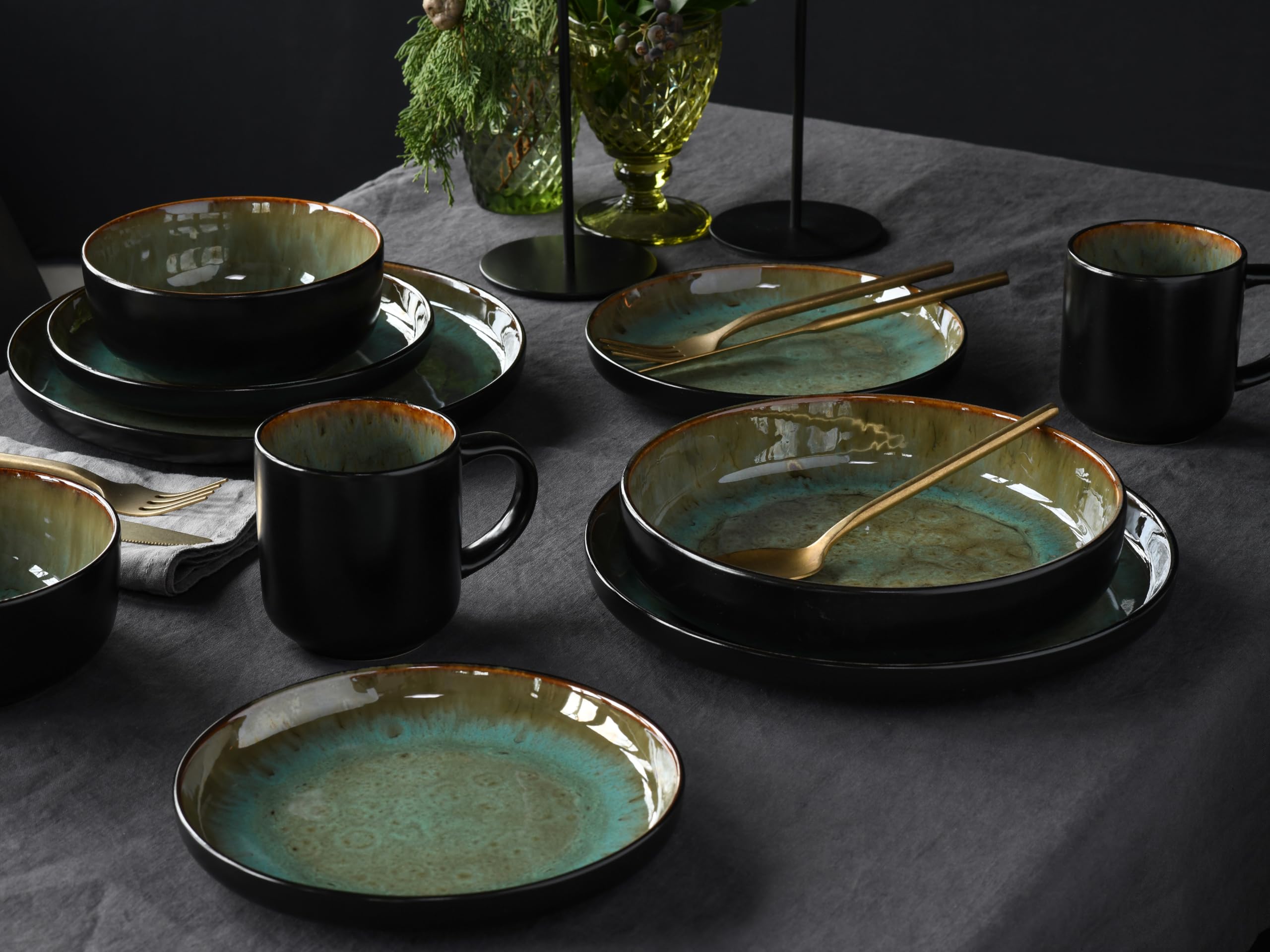 CreaTable 20166 Kombiservice Serie Nordic Fjord Green 16-tlg. 4 Personen