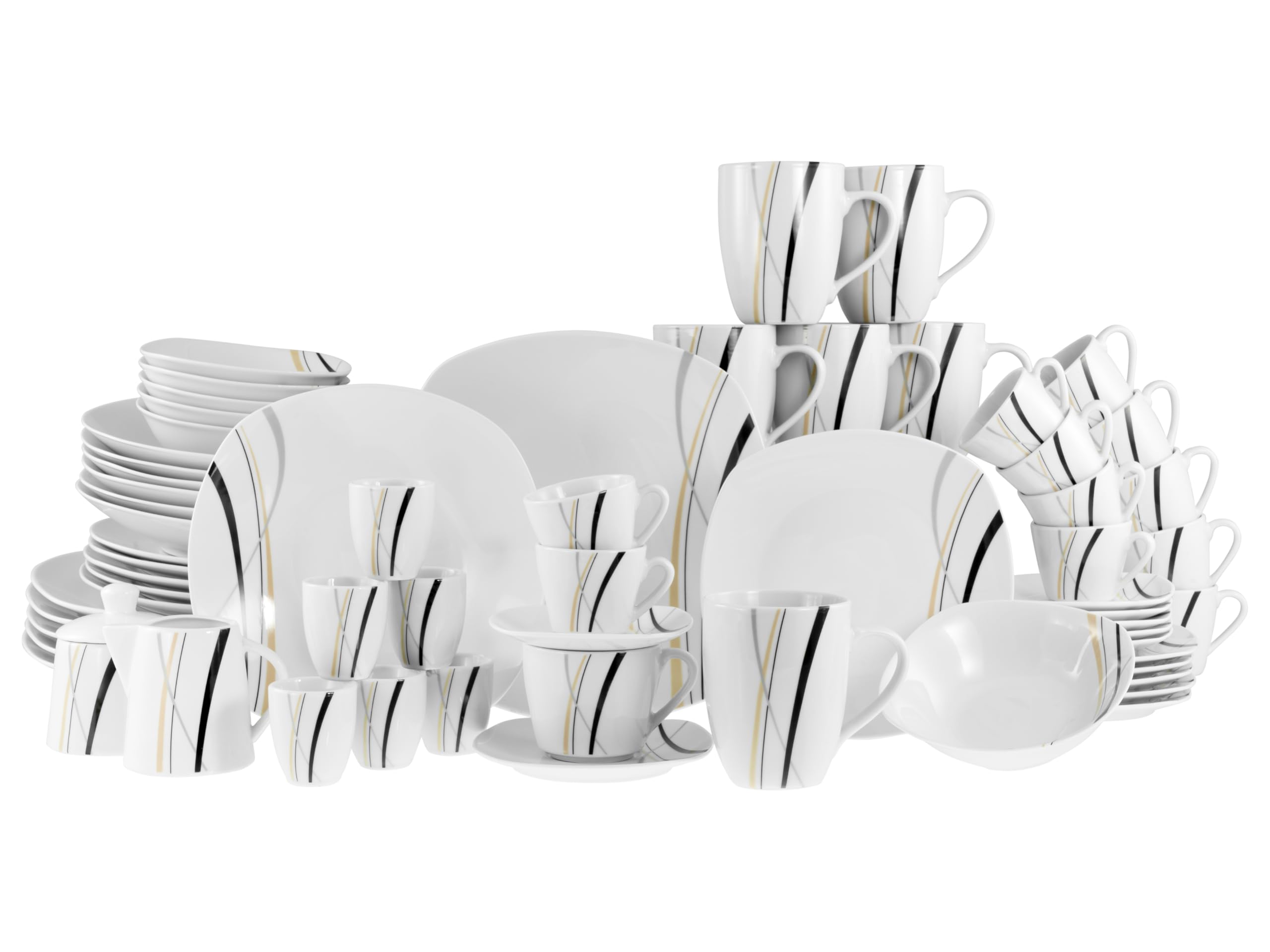CreaTable, 22537, Serie Square City Line, 62-teiliges Geschirrset für 6 Personen