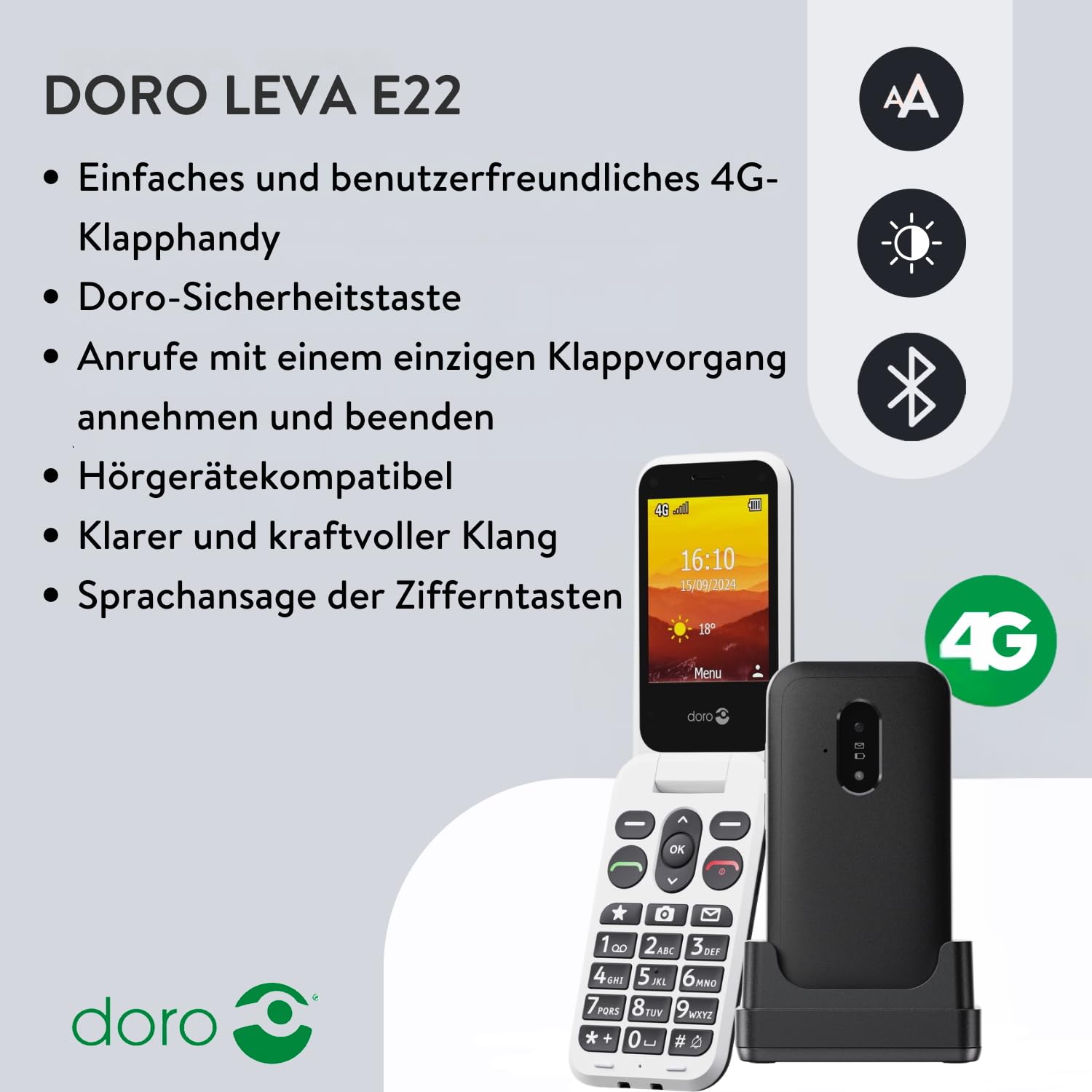 doro Telefon - Leva E22 - 4G Klapphandy für ältere Menschen