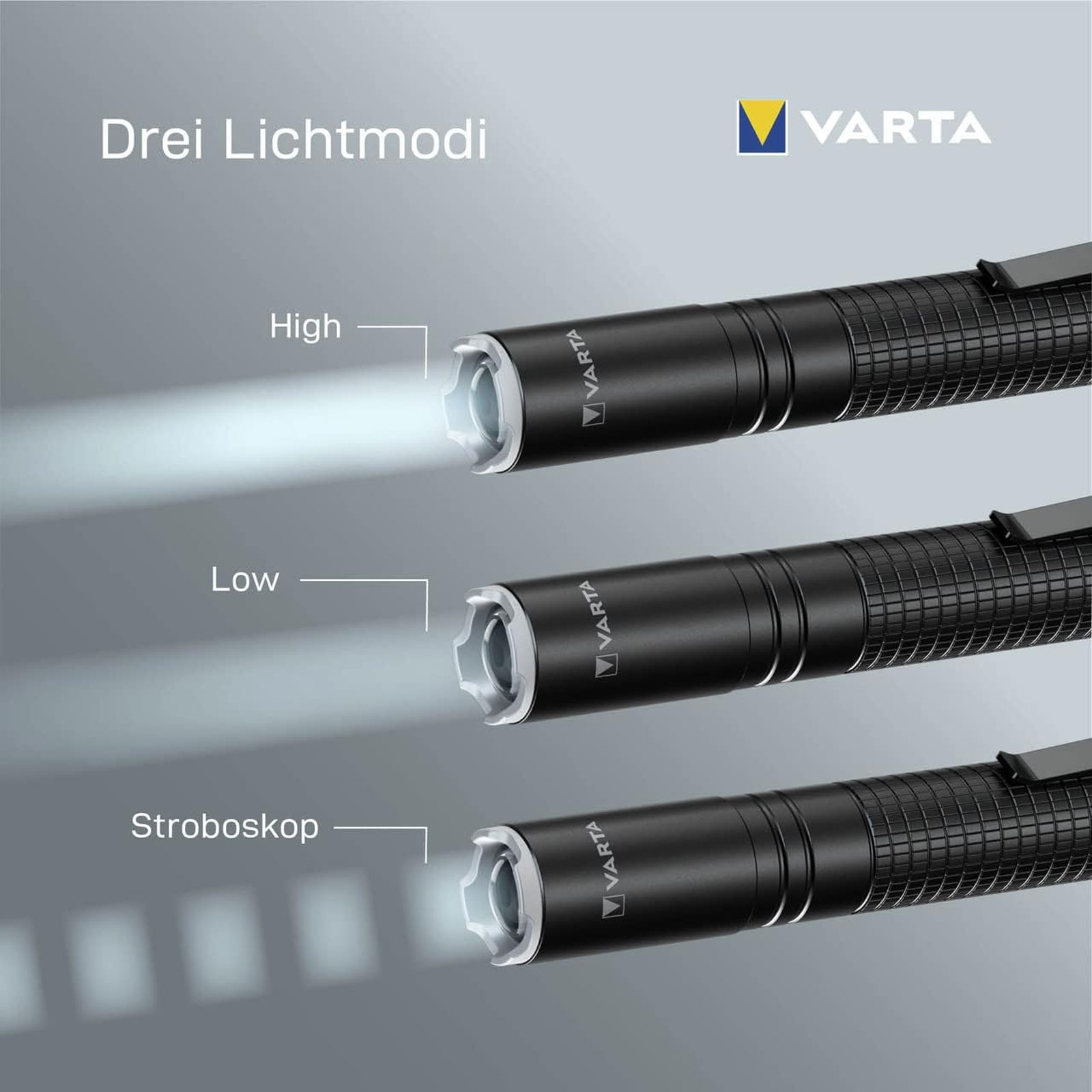 VARTA Taschenlampe Aluminium Light F10 Pro (stoßfest (1 m), LED, 2 x Longlife Power AAA)