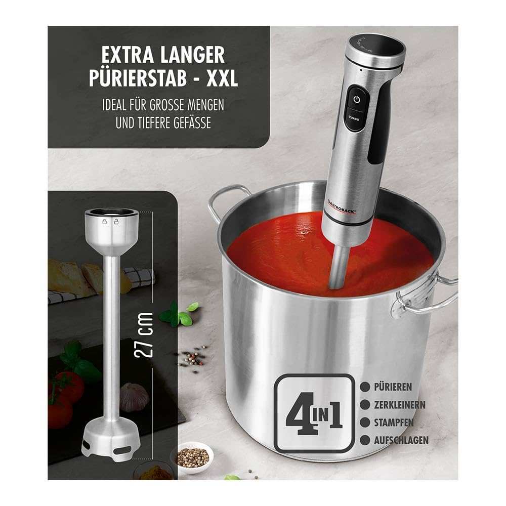GASTROBACK Edelstahl Stabmixer 1500 Watt - Pürierstab mit 2 Mixaufsätzen GASTROBACK Edelstahl Stabmixer 1500 Watt - Pürierstab mit 2 Mixaufsätzen