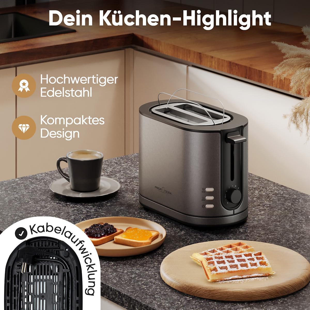 ProfiCook® Toaster 2 Scheiben mit Brötchenaufsatz