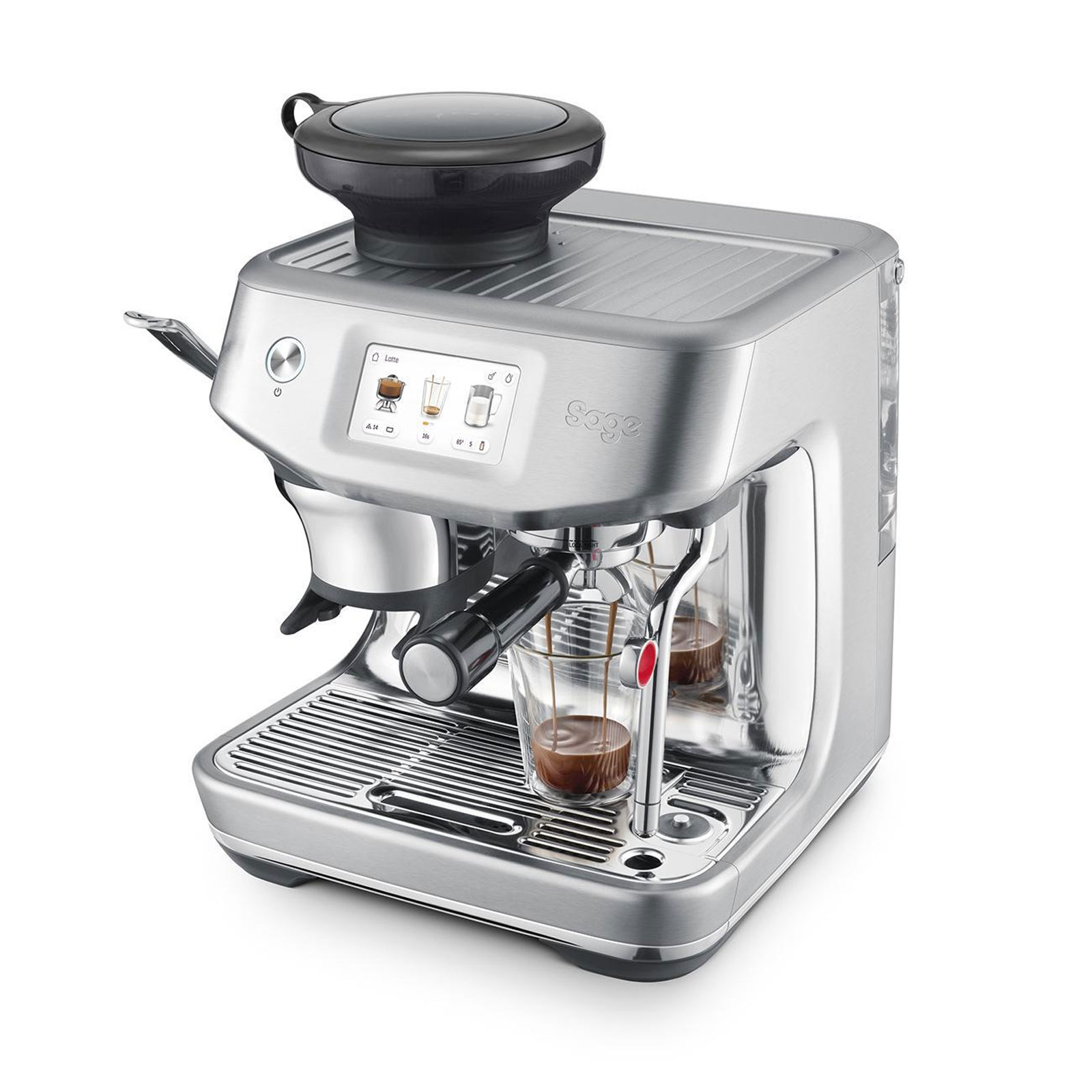 Sage SES882BSS Siebträger-Espressomaschine (ThermoJet®, 3 Sekunden Aufheizzeit, integriertes Mahlwerk, Auto MilQ™, Cold Brew, Touchscreen)